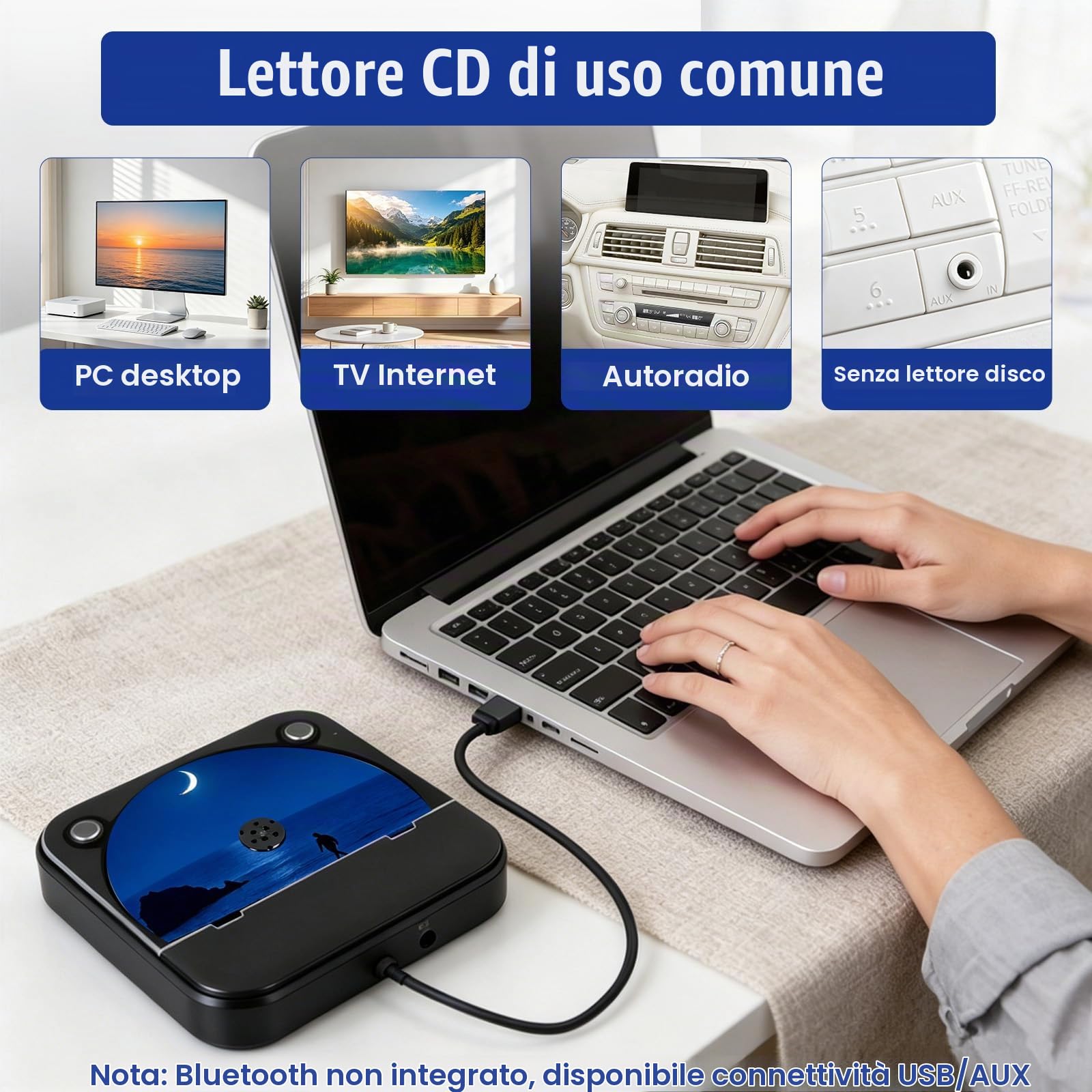 Lettore CD Portatile per Auto, Lettore CD Esterno Universale Portatile