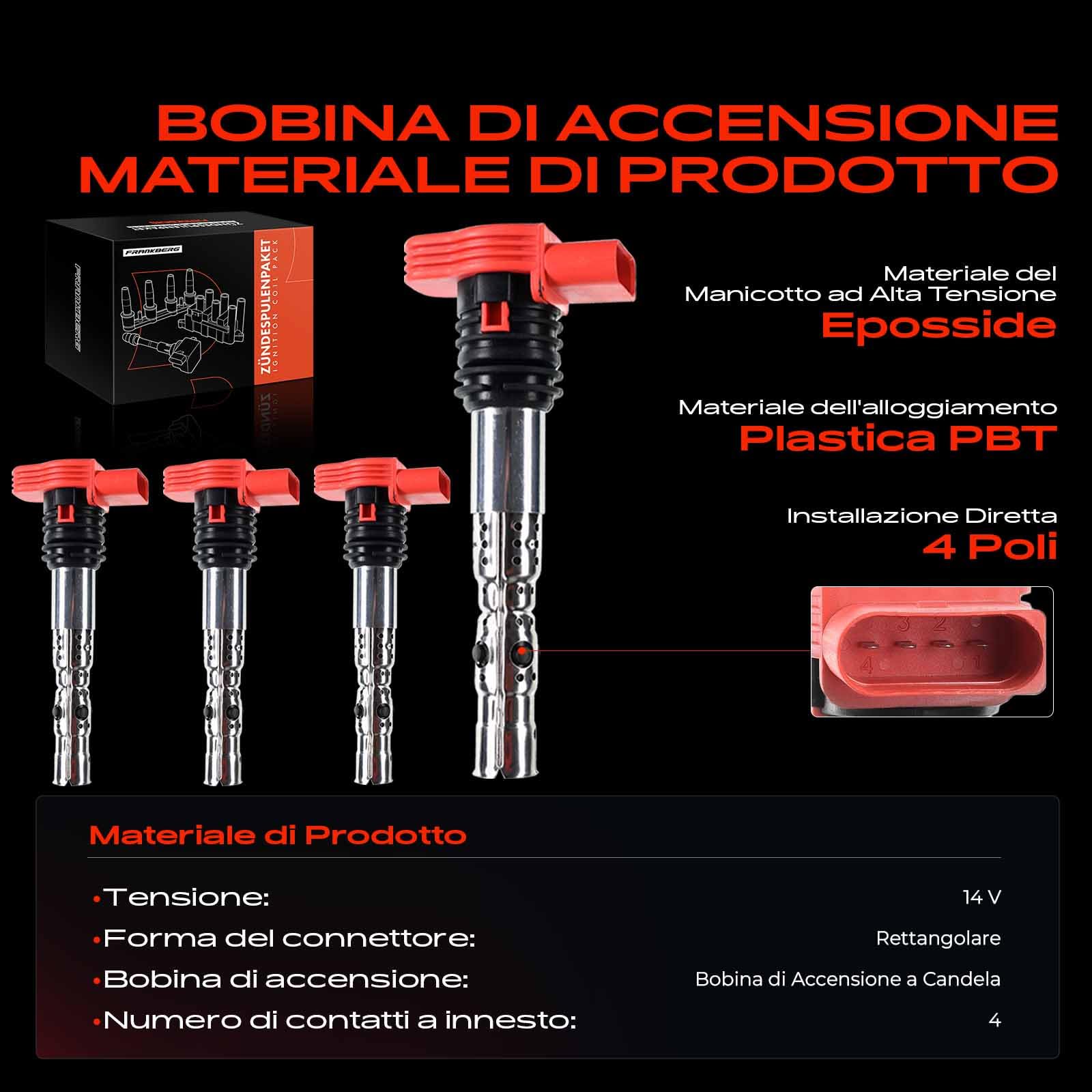 Frankberg 4 bobine di accensione modulo di accensione 06C905115E | Compatibile con: A4 Avant 8E5, A4 8EC, A6 4B2 4B4, A8 4E2 4E8, A4 Cabriolet 8H7, A6 Avant 4B5 4B6, A4 Avant 8ED