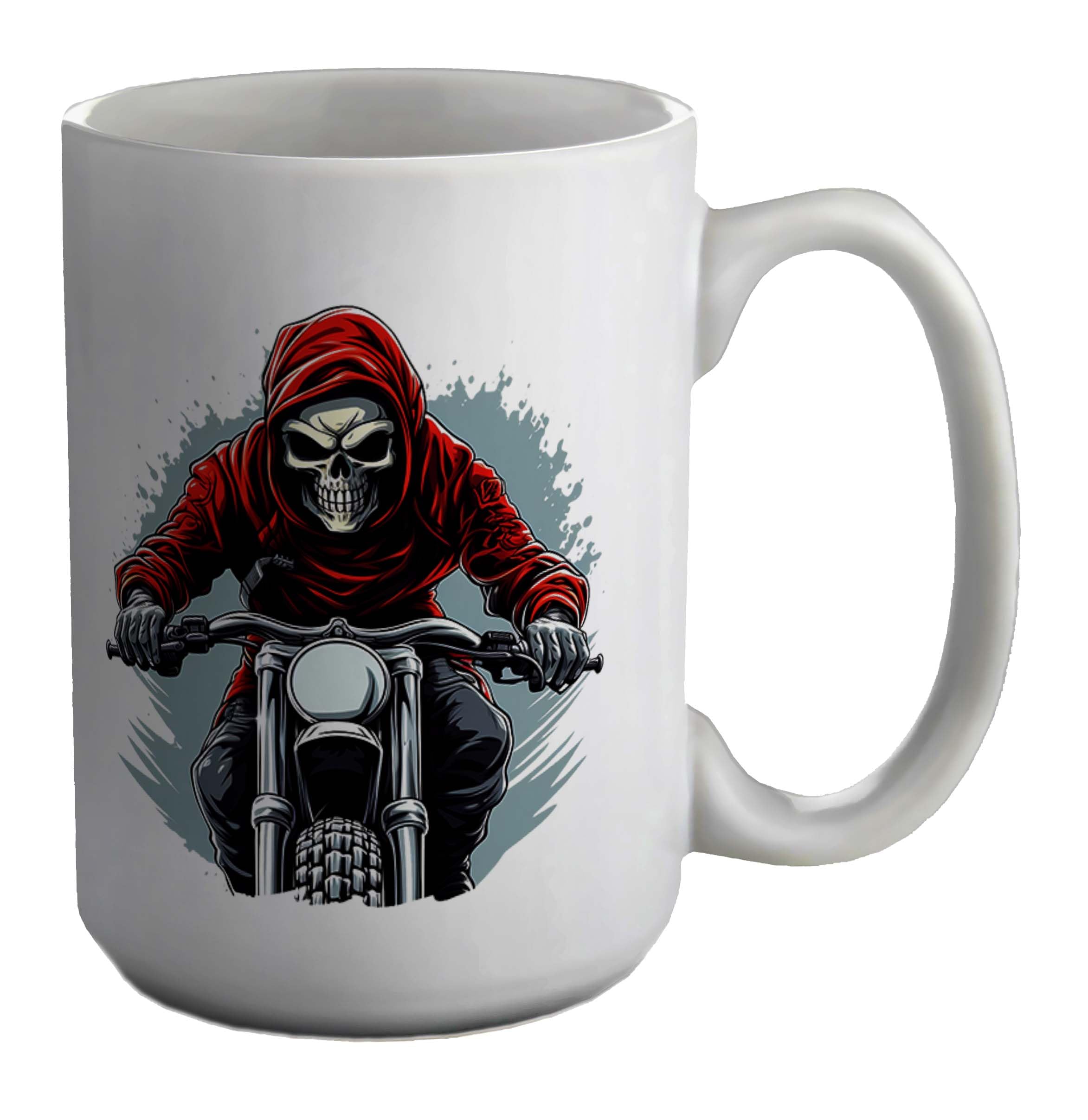 Shopagift Skeleton Biker Mug Motorbike Skull Gothic Punk Bike White 15oz Large Gift Ceramic Cup