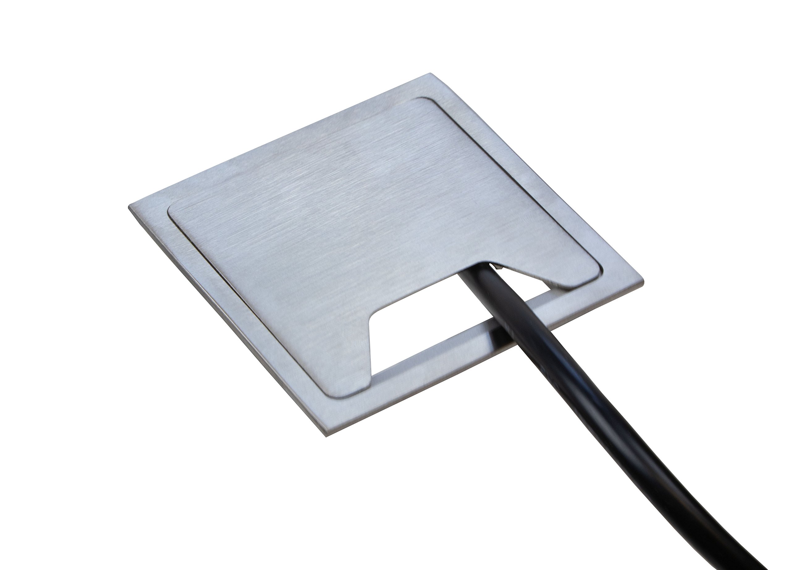 Gedotec Kabeldurchlass eckig Kabeldurchführung Schreibtische & Möbel - H7040 | Edelstahl matt gebürstet | Kabeldose 2-teilig | 60 x 60 mm | 1 Stück - Design Kabel-Durchführung Tisch-Platten aus Holz