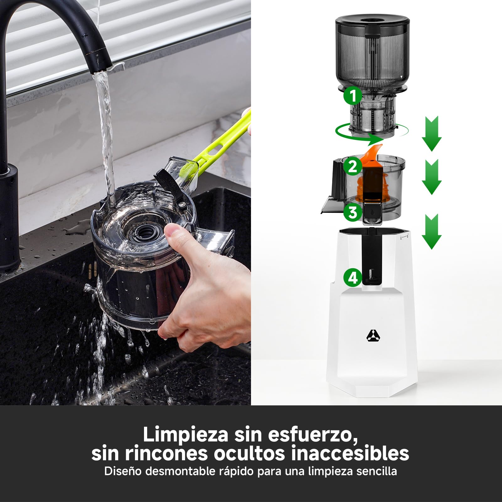 AAOBOSI Exprimidor, 200 W, exprimidor de verduras y frutas, ganador de la prueba con 132 mm gran orificio de llenado sin precorte, exprimidor lento con 700 ml sin bisfenol A recipiente para frutas y