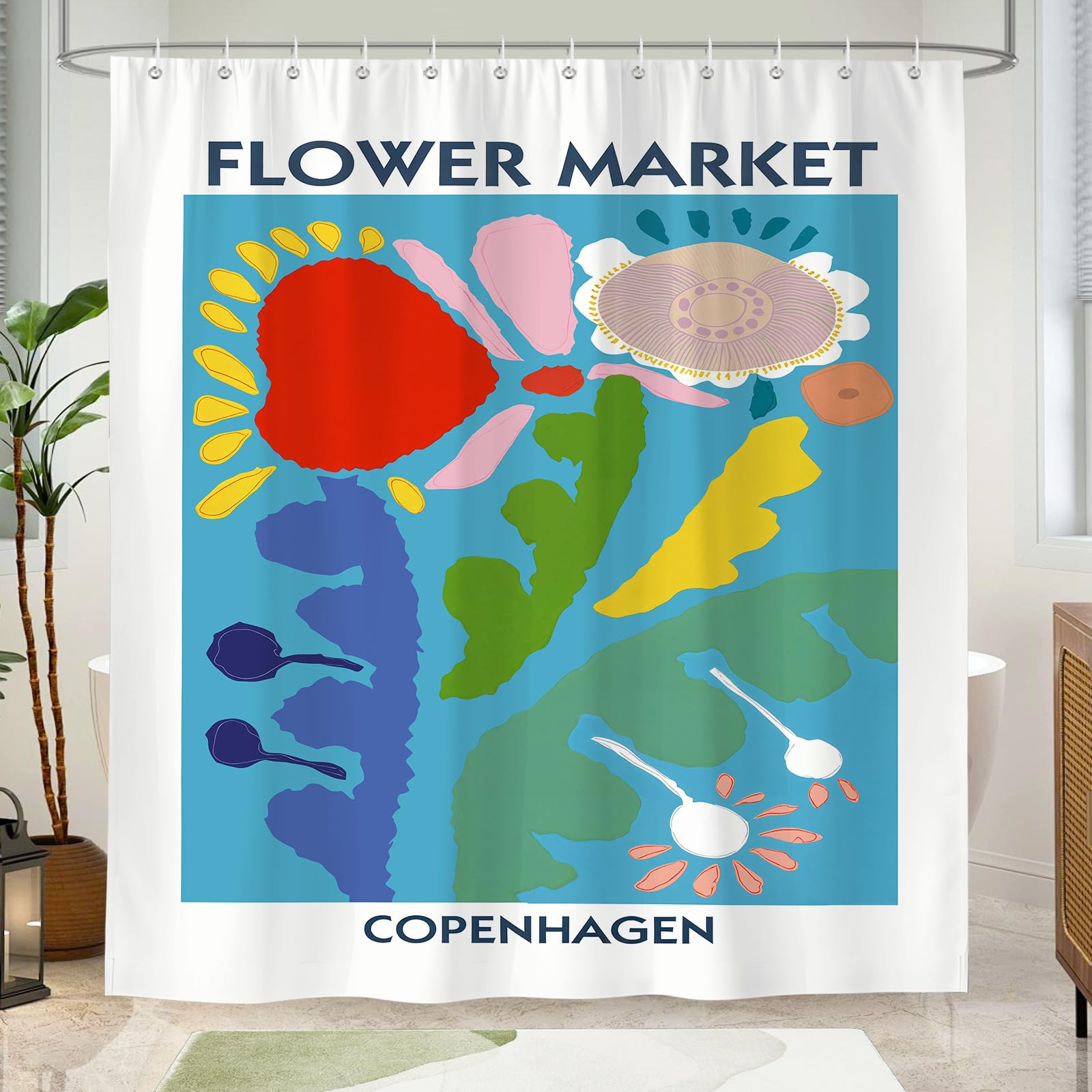 BREASOME Abstract Floral Shower Curtain 180 x 180 cm Matisse Art Shower Curtain for Bathroom Decor Mould Proof Waterproof Polyester Fabric Bath Curtain with 12 Hooks