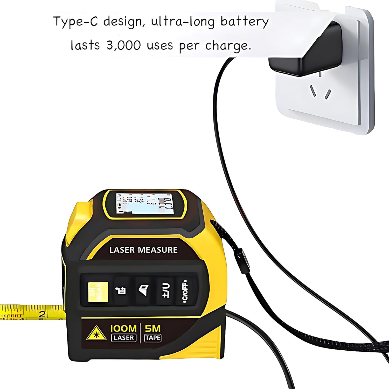 4-in-1 Digital Laser Tape Measure, 16FT Measuring Tape, 328ft Laser Distance Meter, Cross-Line Laser Ruler, Rechargeable, 3000 Uses/Charge, for DIY & Construction