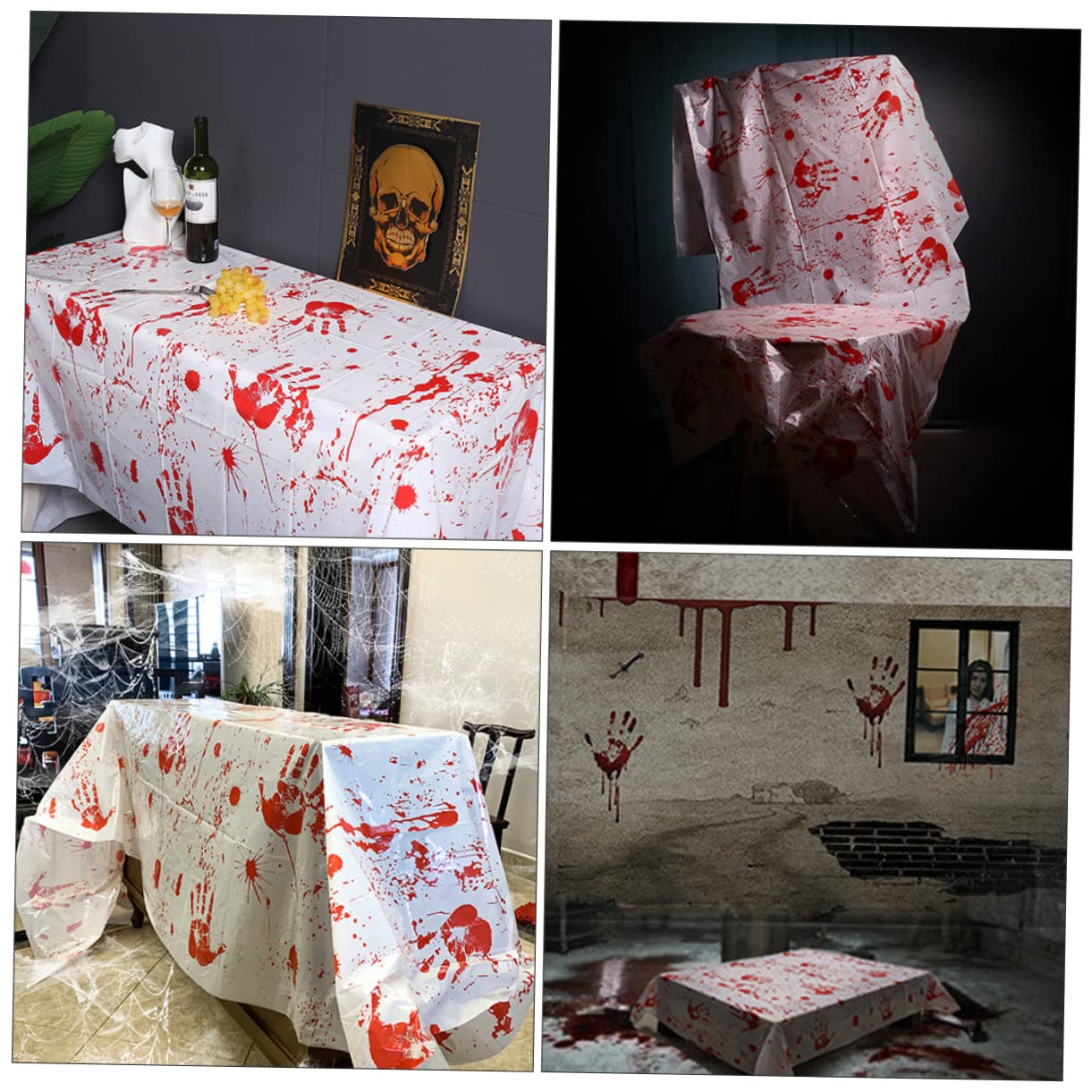 TOPBATHY 2sets Decorazioni Per Halloween Tovaglia Handprint e Grembiule Abbinato e