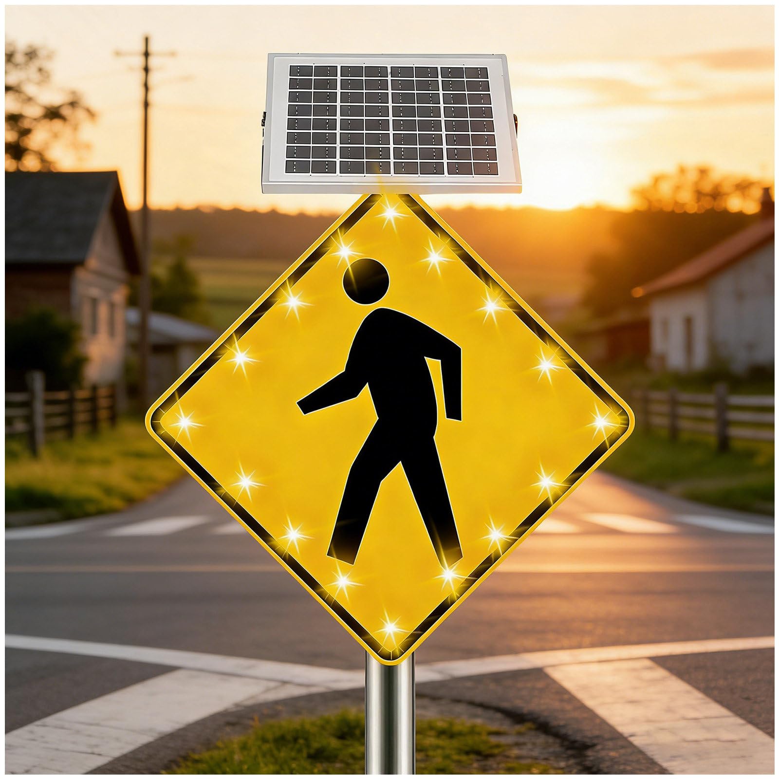 Cielobloen Multicolor Solar Powered Led Crosswalk Sign – 24X24 / 30X30 Inch, Led Highlight Road Traffic Blinking Street Warning Sign, Ip65, Aluminum, U-Bolt Installation, For School Urban 24"