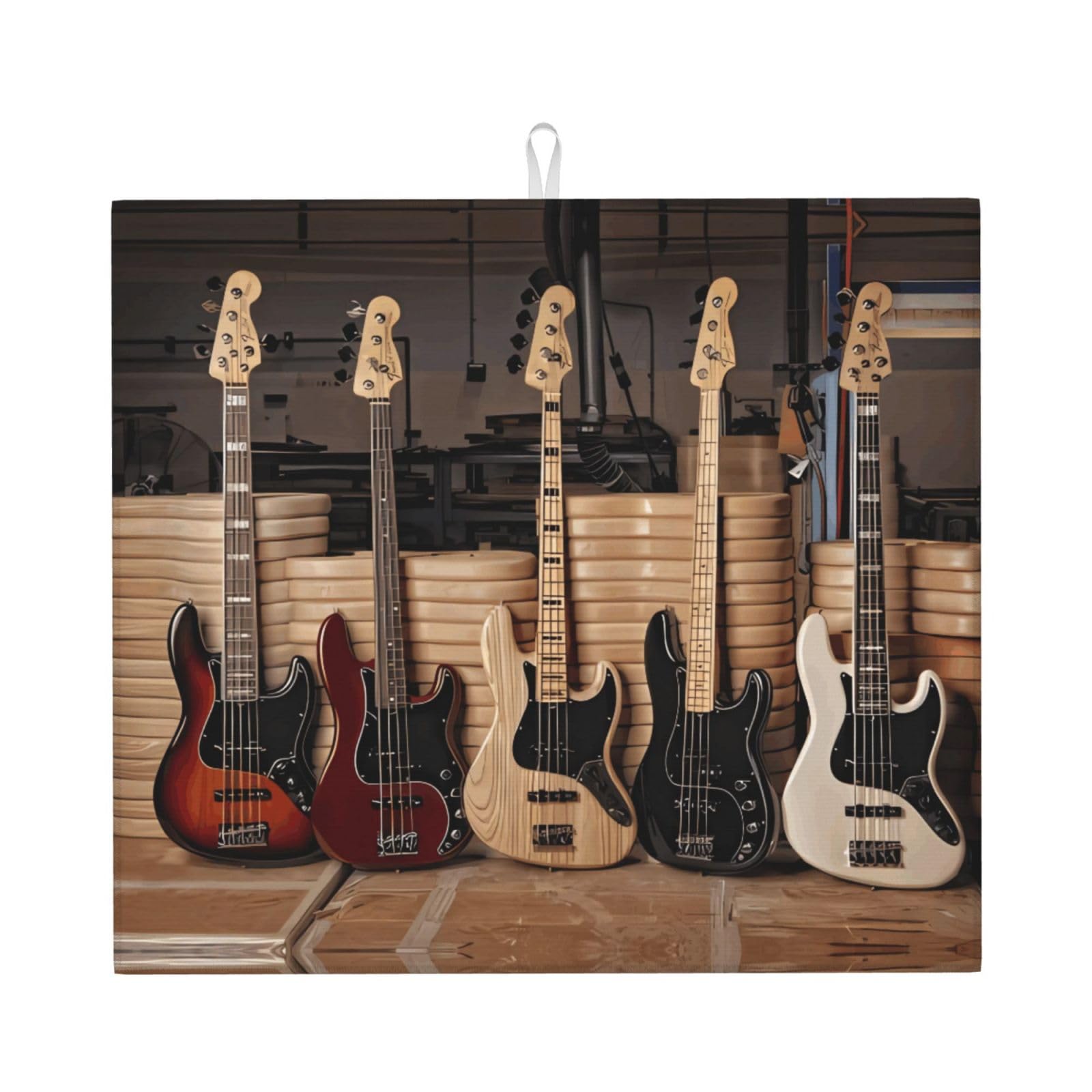 Yyhwhjde Black Guitar Bass Music Musical Instruments Prints Kitchen Drying Mat – Absorbent Dish Throw For Countertop, Non-Slip Layer With Vibrant Prints, Ideal For Housewarming