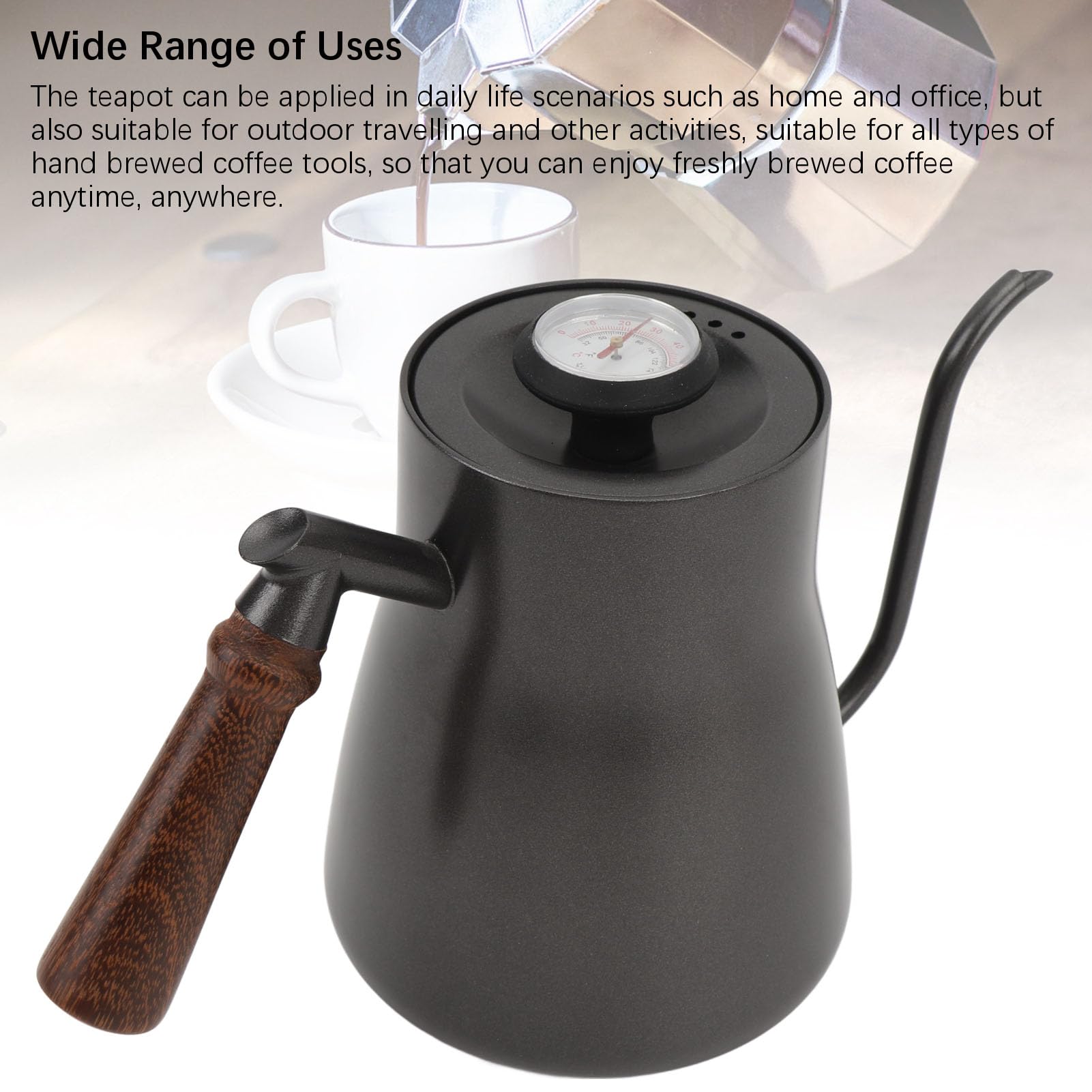 Caleta De Café De 850 Ml Con Boquilla Delgada De TermóMetro, Tetera De Cuello De Cabecera De Madero De Acero Inoxidable Para El Hogar Y La Oficina, Viajes Al Aire Libre Y Otras Act