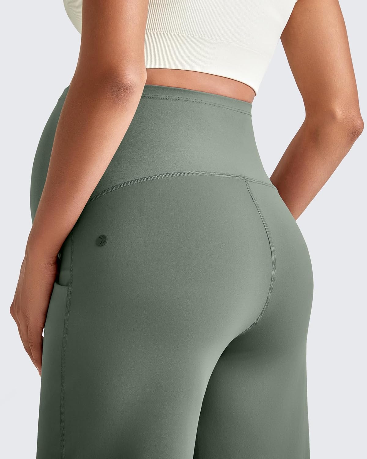 G4Free Maternity Dress Yoga Pants with Pockets Over The Belly Stretchy Work Slack Pregnancy Wide Leg Lounge Trousers - Image 2