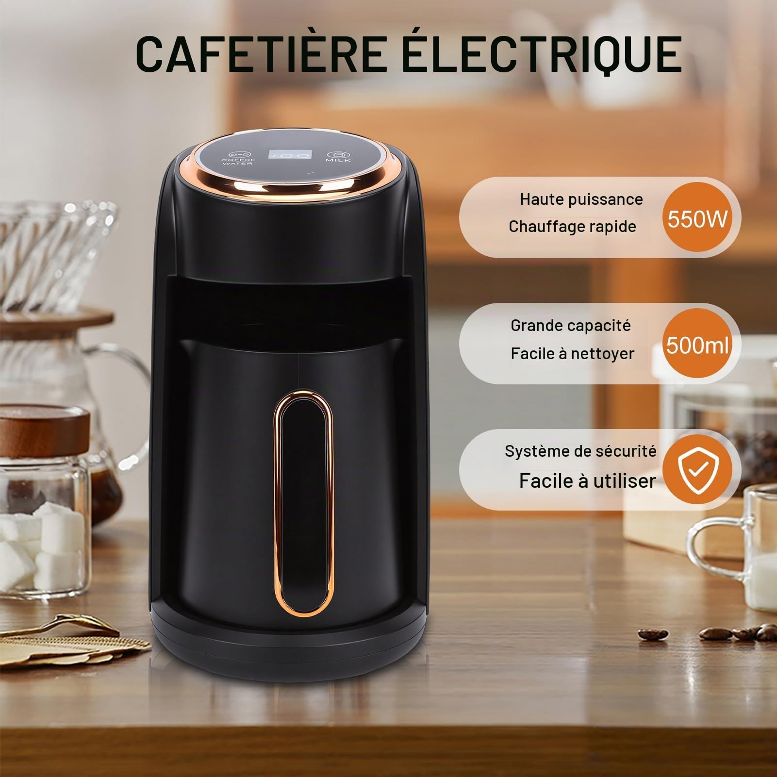 Irishom Machine à café Turque Automatique Türk Kahve Makinesi avec Système de Vapeur de 600 W et Arrêt Automatique, Parfaite pour 3 à 5 Tasses Perfect Türk Kahve