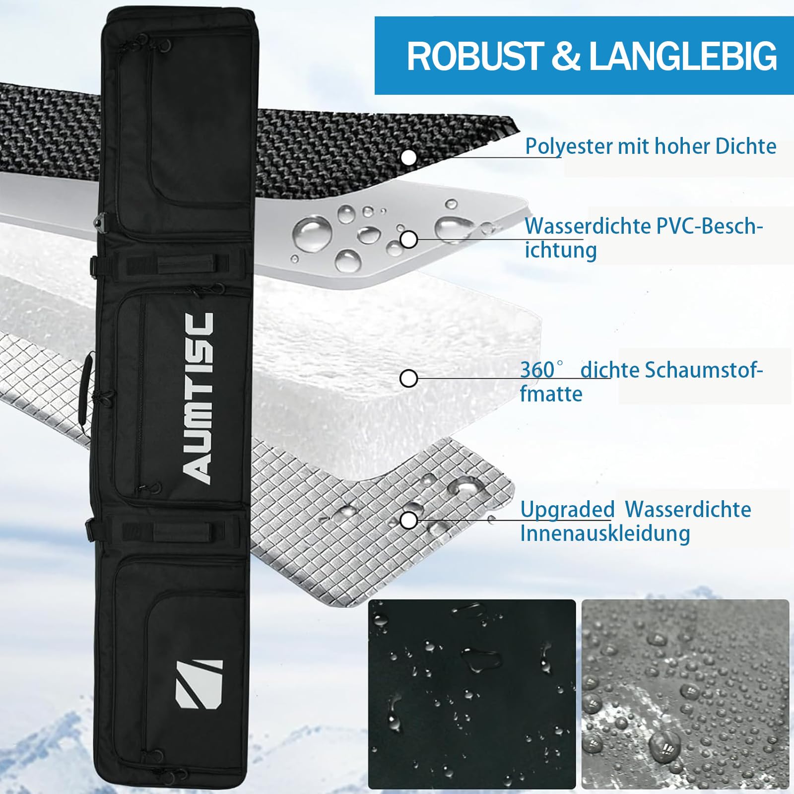 AUMTISC Sac de Snowboard Rembourré avec roulettes pour Voyages en Avion, jusqu'à 165-175 cm - 5