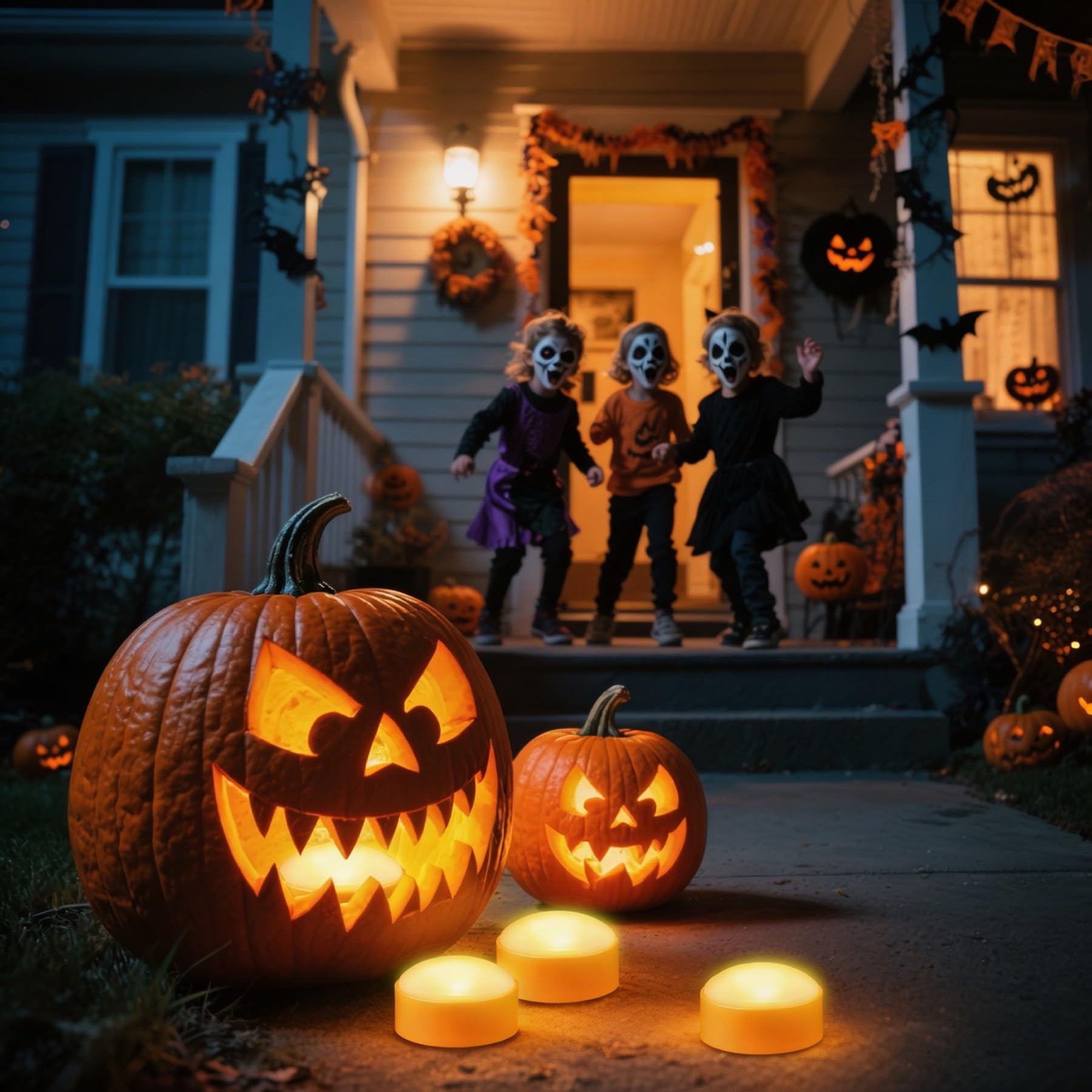 6 Sztuk Świateł LED na Halloween z Pilotem i Timerem, Zasilane Bateryjnie Bezpłomieniowe Migoczące Pomarańczowe Latarnie Dyniowe, Elektryczne Świece na Halloween do Dekoracji Zewnętrznych Dyni