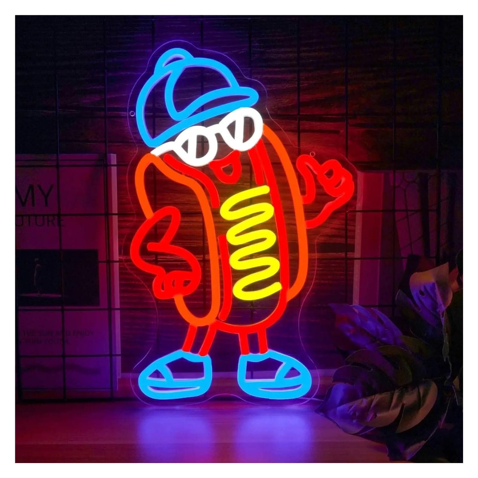 LEMST Signs Lamp Hot Dog Neon Sign Dimmable Funny Neon Light Hot Dog Party Themed Light Decor for Restaurants Bars Game Rooms 38x24cm