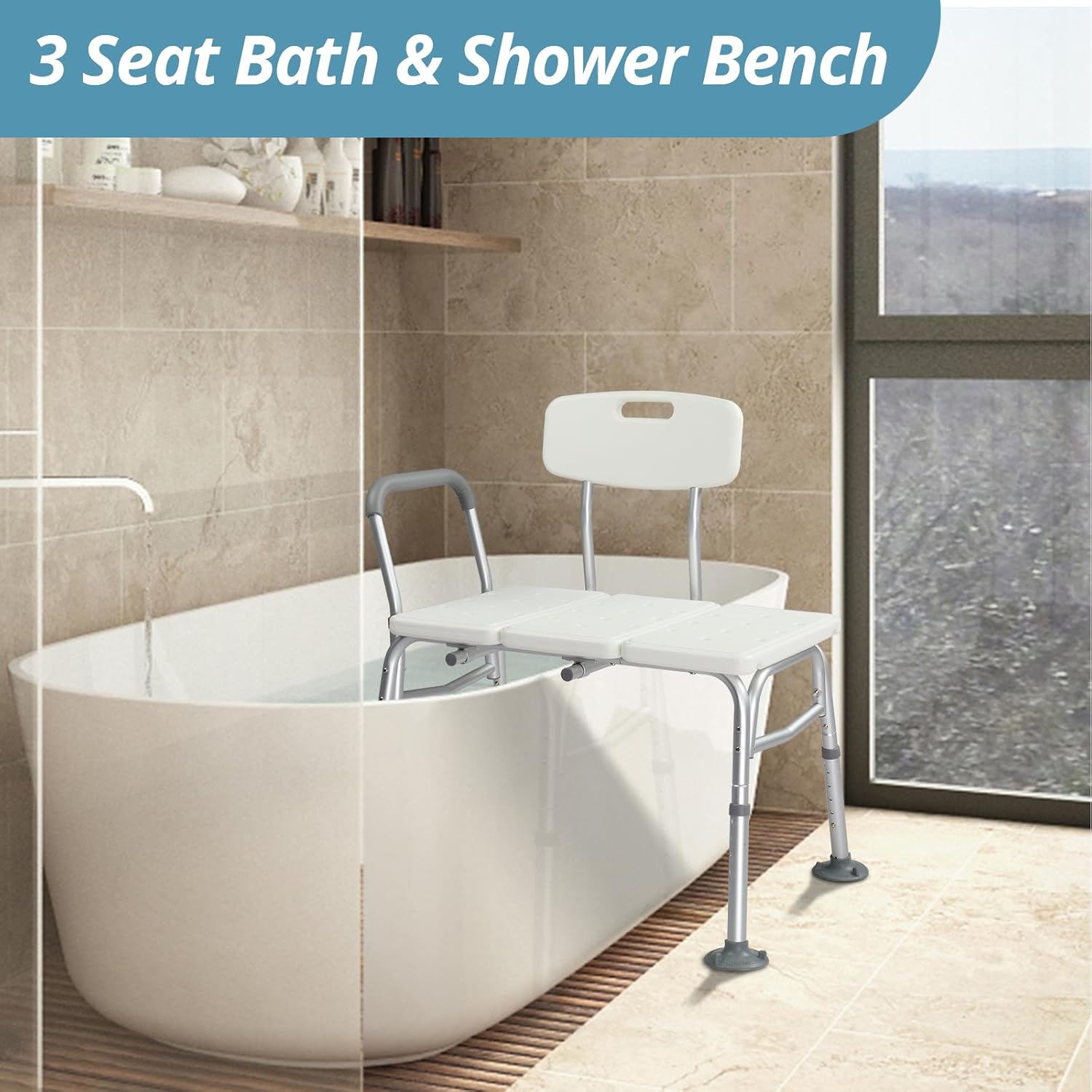 Winado Tub Transfer Bench for Bathtub with Backrest & Padded Armrest, Supports up to 330 lbs Aluminium Alloy Bath Chair Seat, White