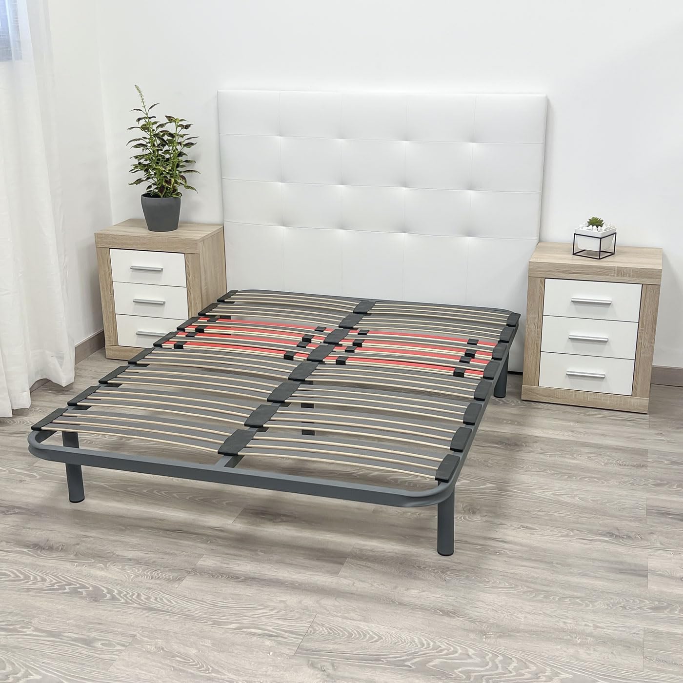 amuéblate Online - Somier Multiláminas Extra Resistente con Reguladores Lumbares de 135 x 190 con 5 Patas de 25cm Incluidas