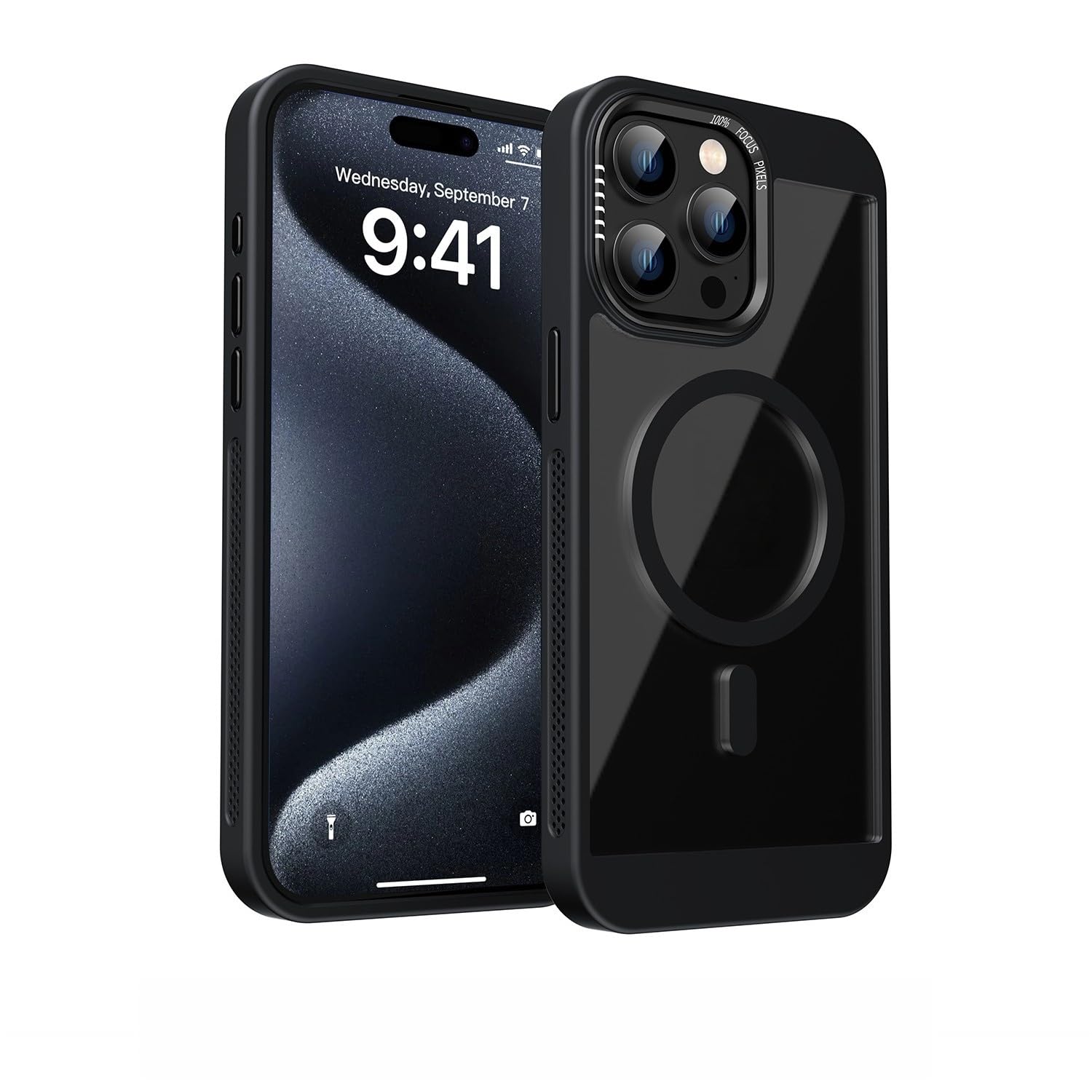 Coque rigide cadre métal acrylique iPhone 14 Pro noir