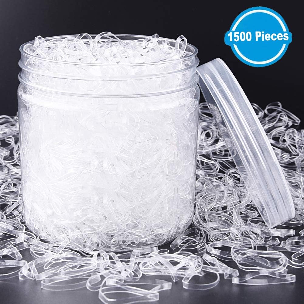 Hair Elastic Rubber Hair Bands Clear Hair Bands Braiding Rubber Bands for Hair with Free Box,1500 Pieces