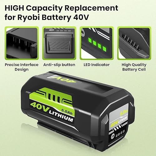 Miniatura 3 de Reemplazo de alta capacidad de 6000 mAh para batería Ryobi de 40 V compatible con batería de litio Ryobi 40 V OP4040 OP4050A OP40602 OP40201 OP4026