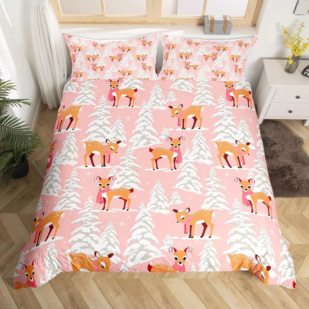 Couette de Noël rose imprimée 140x200 cm, l'idée cadeau idéale pour la chambre d'une fille