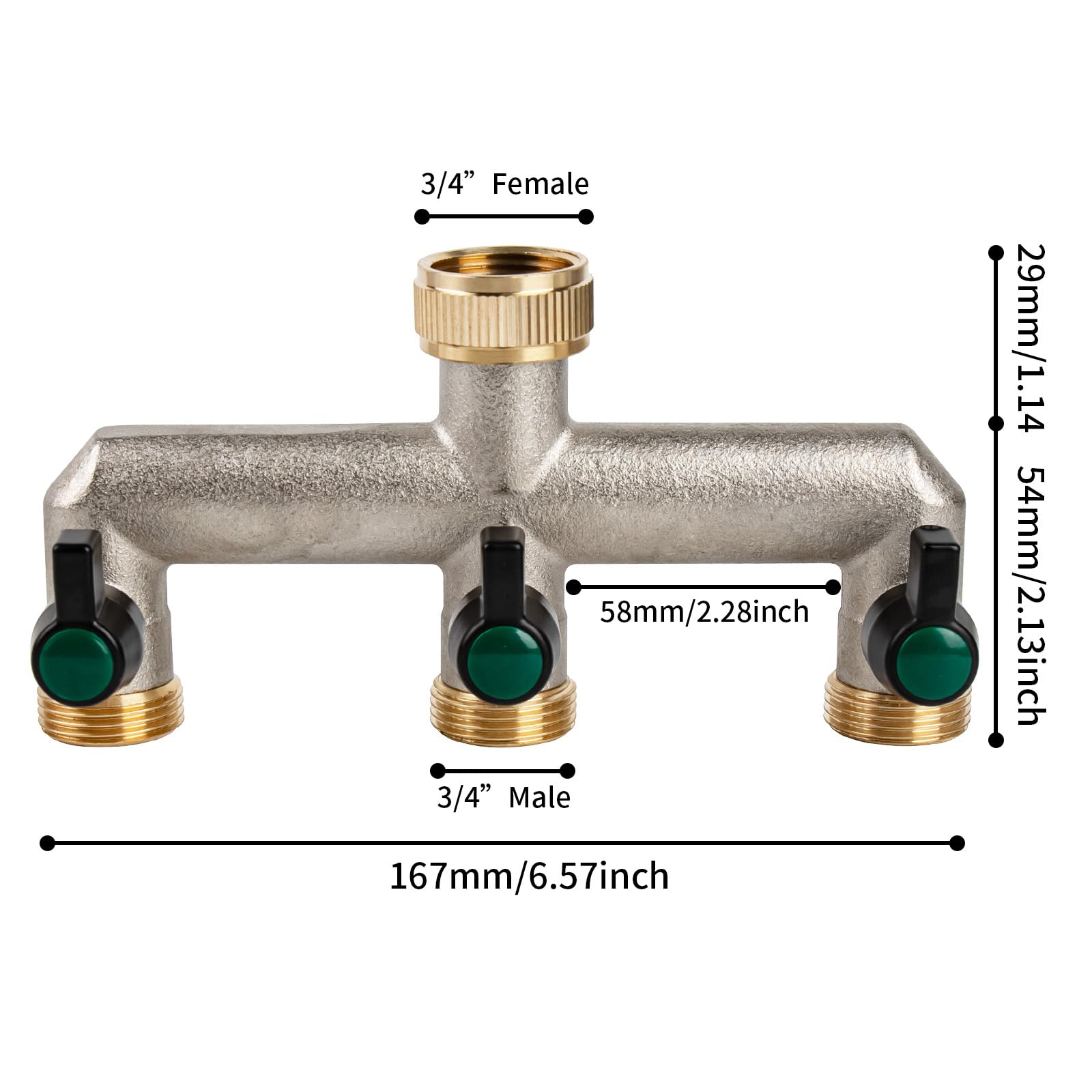 Tesmotor Distributore d'Acqua a 2/3/4 Vie in Ottone, Rubinetto da Giardino con Separatore di Tubi 3/4" e Valvole a Sfera Separate, Filettature Standard Europee da 3/4" Femmina a 3/4" Maschio (3 Vie)