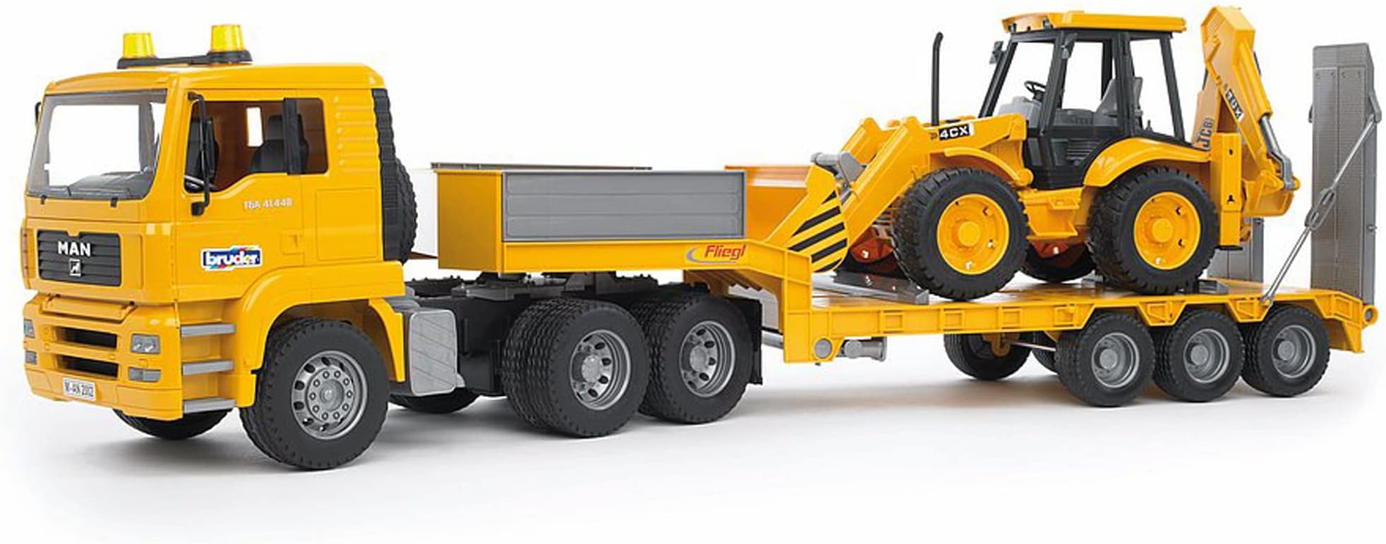 Bruder 2776 MAN TGA Low loader Truck with JCB 4CX Backhoe Loader,Plastic,Yellow