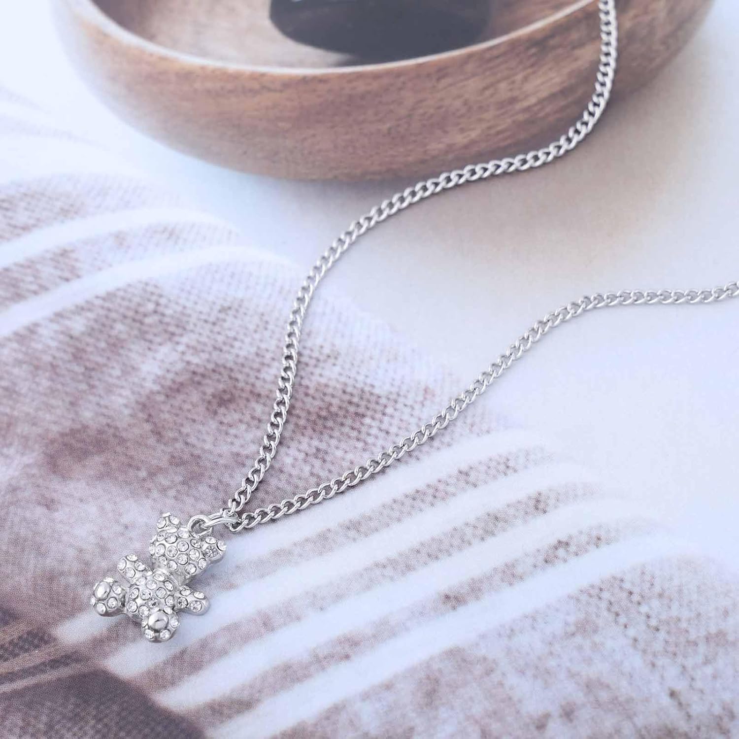 Vintage Crystal Bear Necklace CZ Bear Pendant Choker Necklace Cubic Teddy Bear Necklace Textured Bear Teddy Necklace Jewelry for Women - Image 4