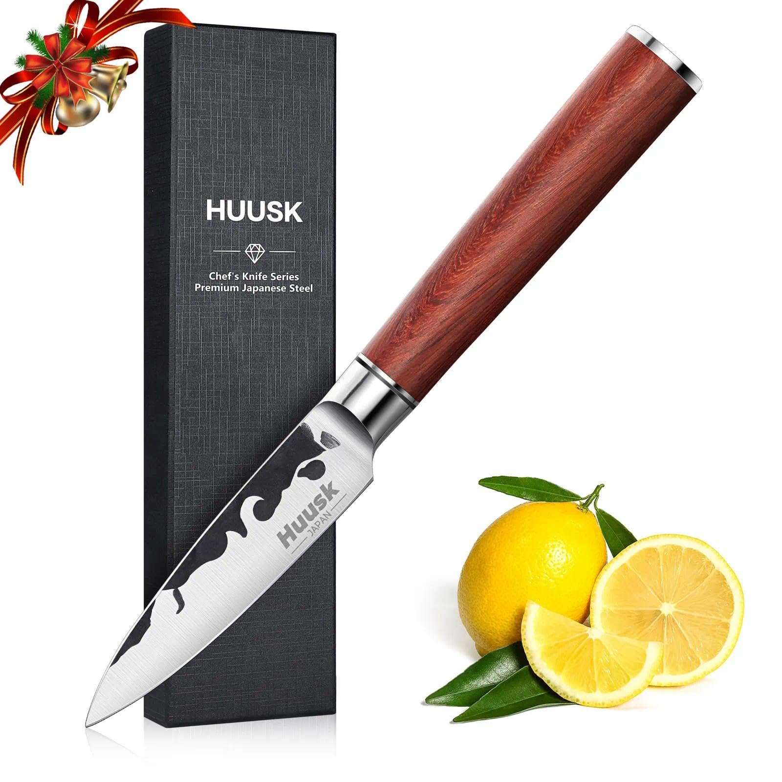 Huusk Japanese Paring Knife 3.5 Inch, High Carbon Steel Fruit Knife, Hand Forged Japanese Peeling Knives Small Kitchen Knives, Christmas Gifts for Men and Women
