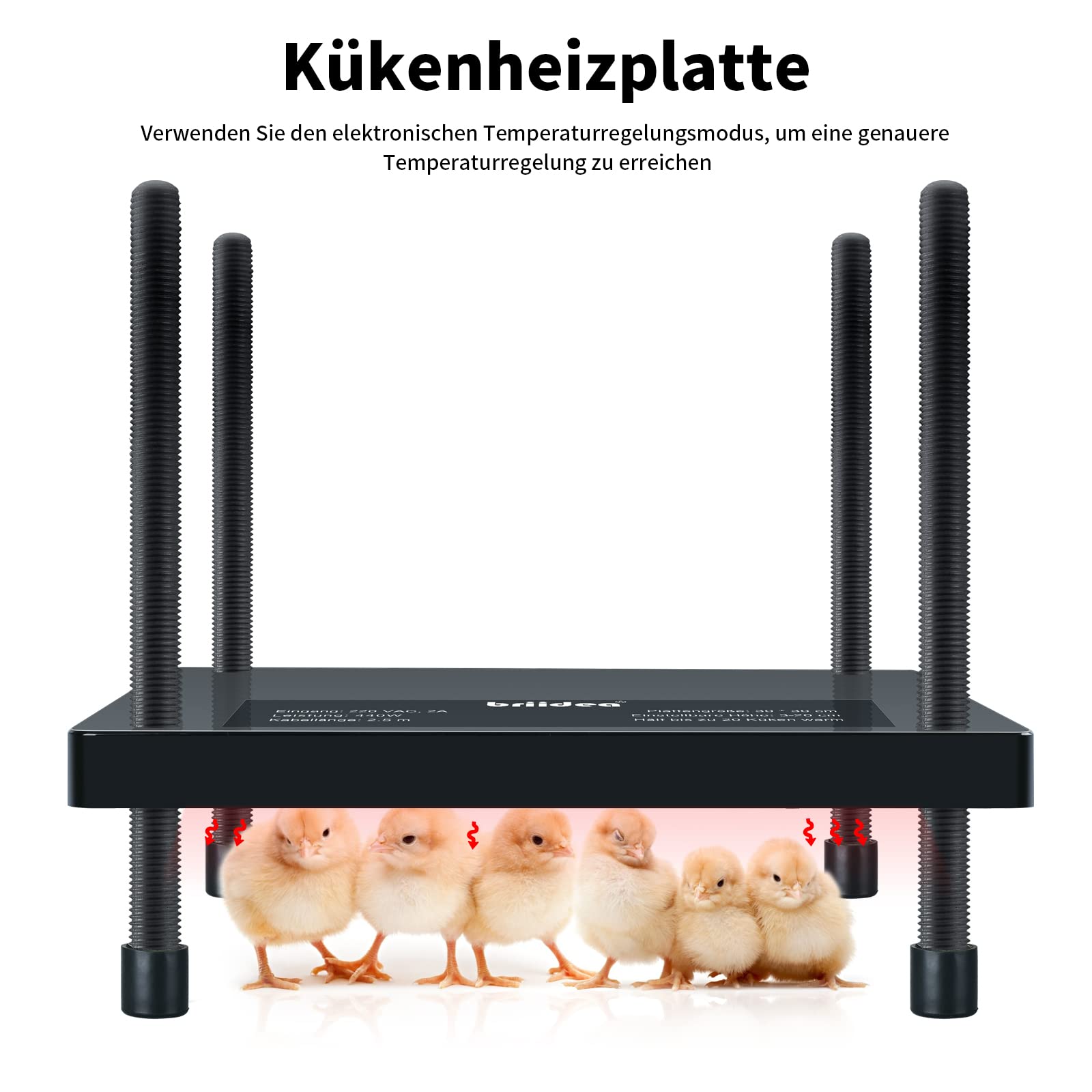 Kükenheizplatte, Briidea 30 x 30 cm Küken Wärmeplatte mit verstellbare Höhe, für bis zu 20 Küken, effiziente Wärmeplatte für optimale Temperaturkontrolle