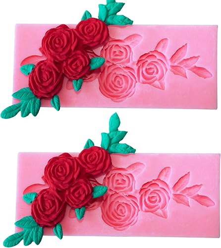 2 moldes de silicona para dulces de cuatro rosas, para fondant, moldes de caramelo de chocolate, manualidades de azúcar, moldes de pastel para