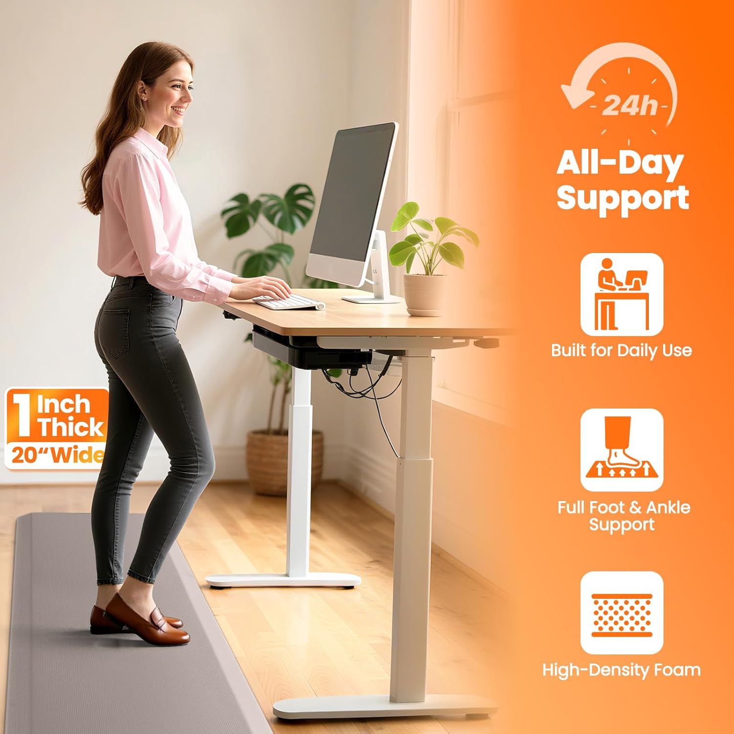 Kitchen Mats for Floor, 1 Inch Extra-Thick Kitchen Rugs, Waterproof & Non-Slip Anti Fatigue Mats, Comfort Standing Desk Mat for Kitchen Floor, Sink, Home, Office (20" X 72", Khaki)