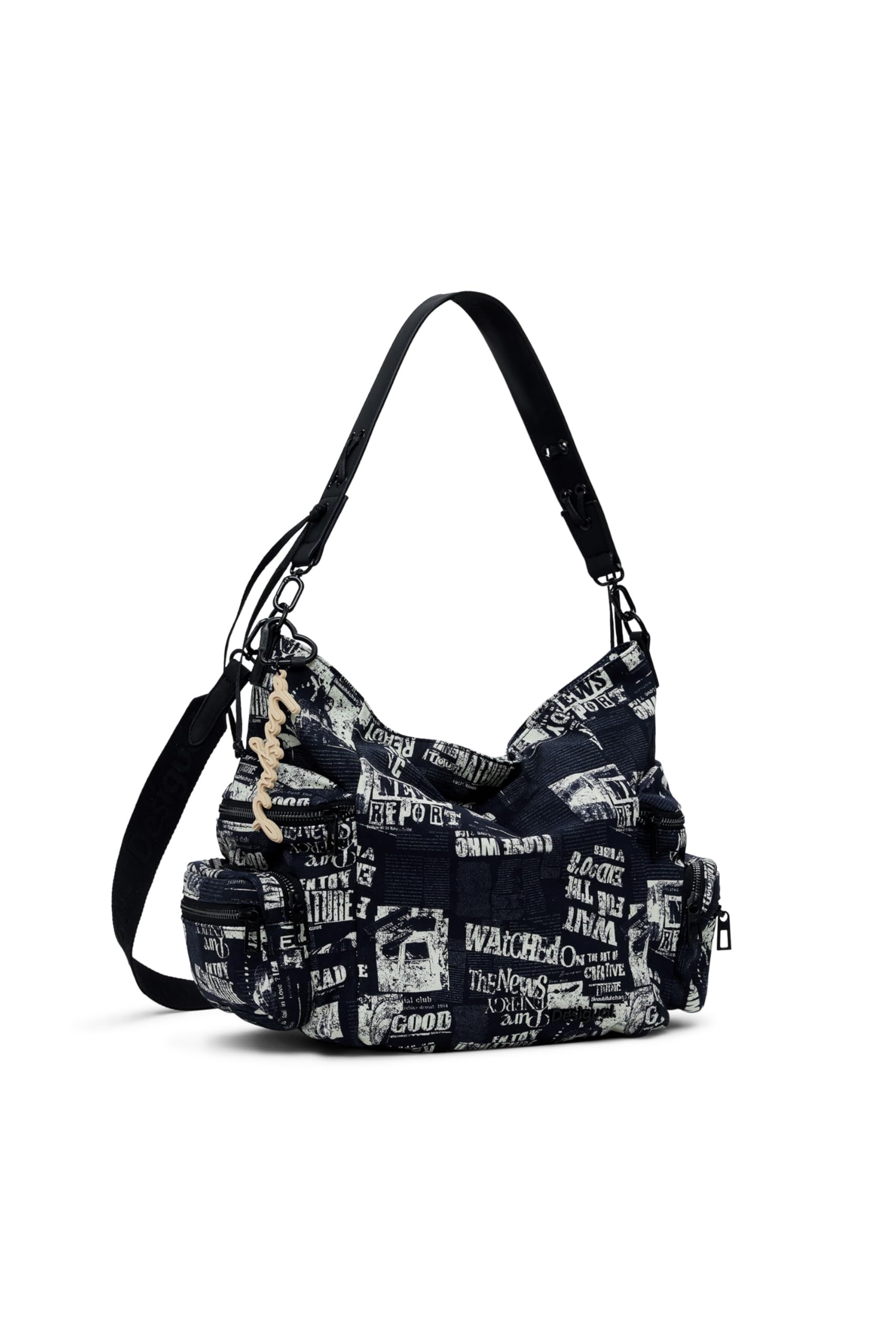 Desigual Schultertasche Umhängetasche Arica Newspaper Shoulder Bag Black schwarz