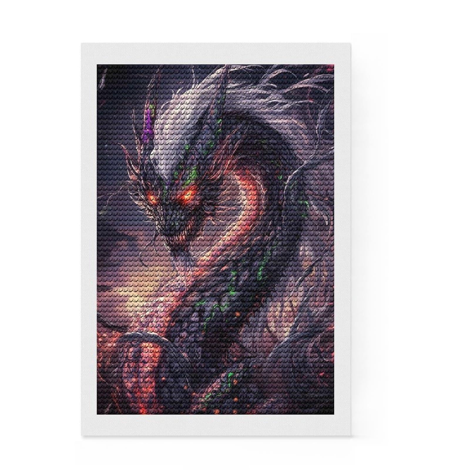 Junmoney Fiery Stone Dragon DIY Diamond Art Canvas Kit 8"x12", Bedroom Decor, for Craft Lovers, Full Kit Included, Thoughtful Handmade Gift