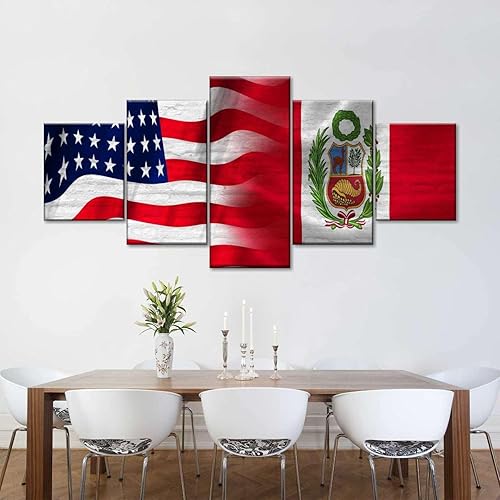 Miniatura 2 de Impresiones de pintura, 5 piezas, arte de pared, banderas de Perú y Estados Unidos, impresión artística de pared para dormitorio, sala de estar,