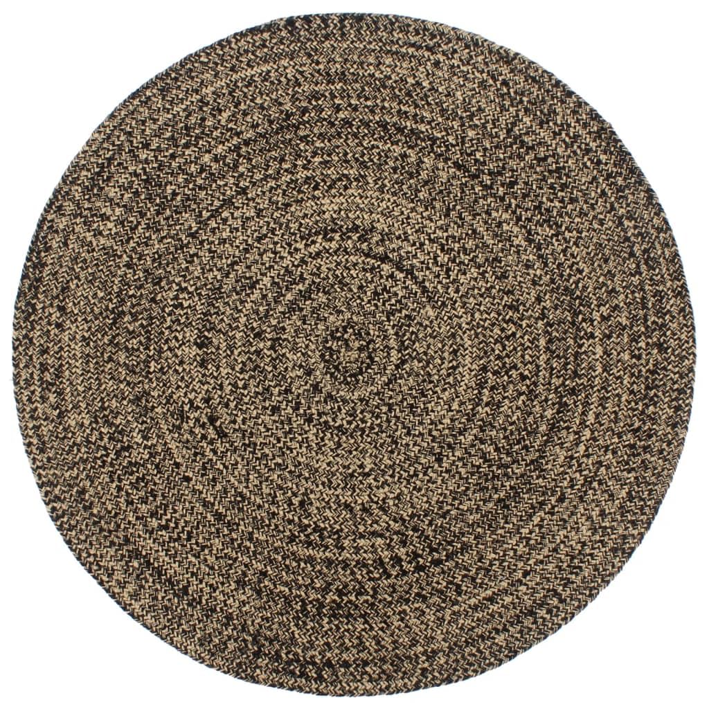 Tapis de salon en jute tressé main rond 180 cm noir marron | Déco bohème et moderne