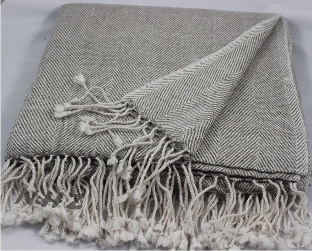 Nepalese Handicraft Zone Herringbone Wool Blend Throw for Bed, Couch - 54inch x 108inch- Super Soft, Light Weight Travel and Meditation/All Seasons