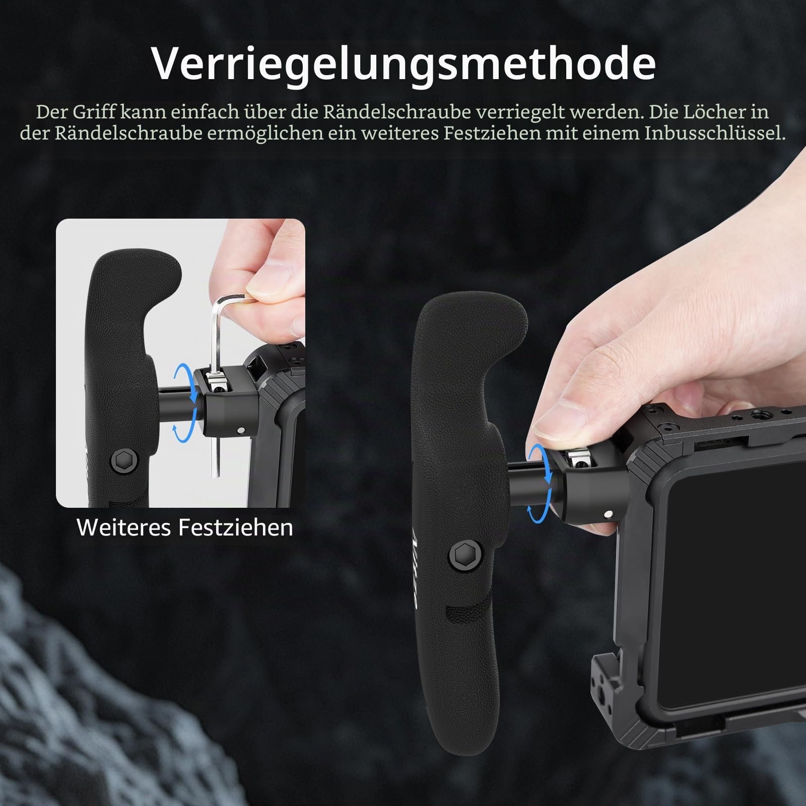 Nitze PA32D Seitengriff-Kit mit 1/4"-Schraube und abnehmbaren Positionierstiften, 360° verstellbare Griffe für Smartphone/iPad/Monitor/Kamerakäfige