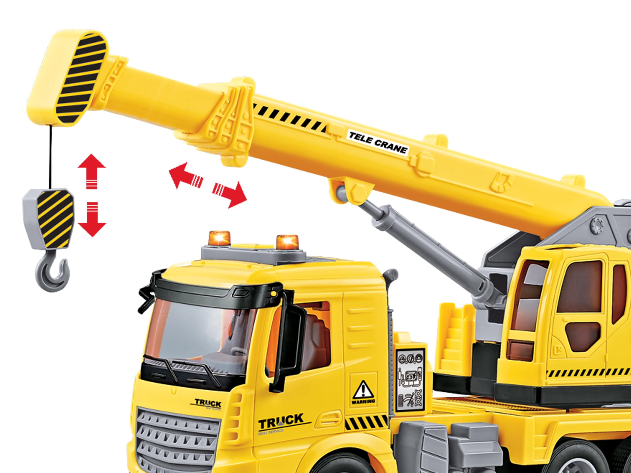 Teorema, Play City Camion Gru Giocattolo 1:16, Autogru da Cantiere con Luci e Suoni, Movimento a Frizione, Braccio Articolato con Gancio, Camion Grande Giocattolo per Bambini 3 più Anni, 30 cm