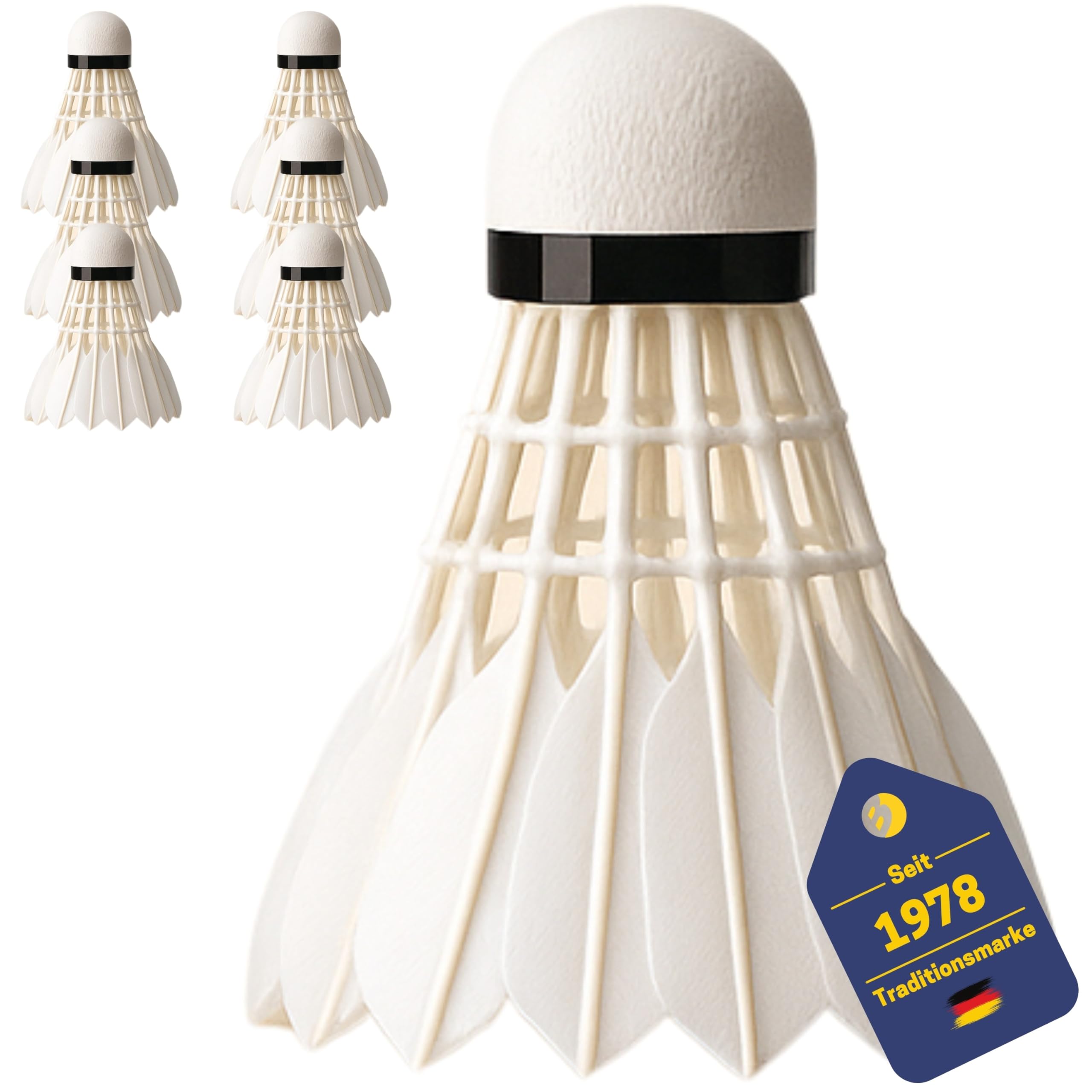 BEST SPORTING Badminton Bälle Set – 6er Federbälle aus Nylon oder echten Federn – Medium, Fast oder Turnierqualität mit Korkkopf (Turnier)