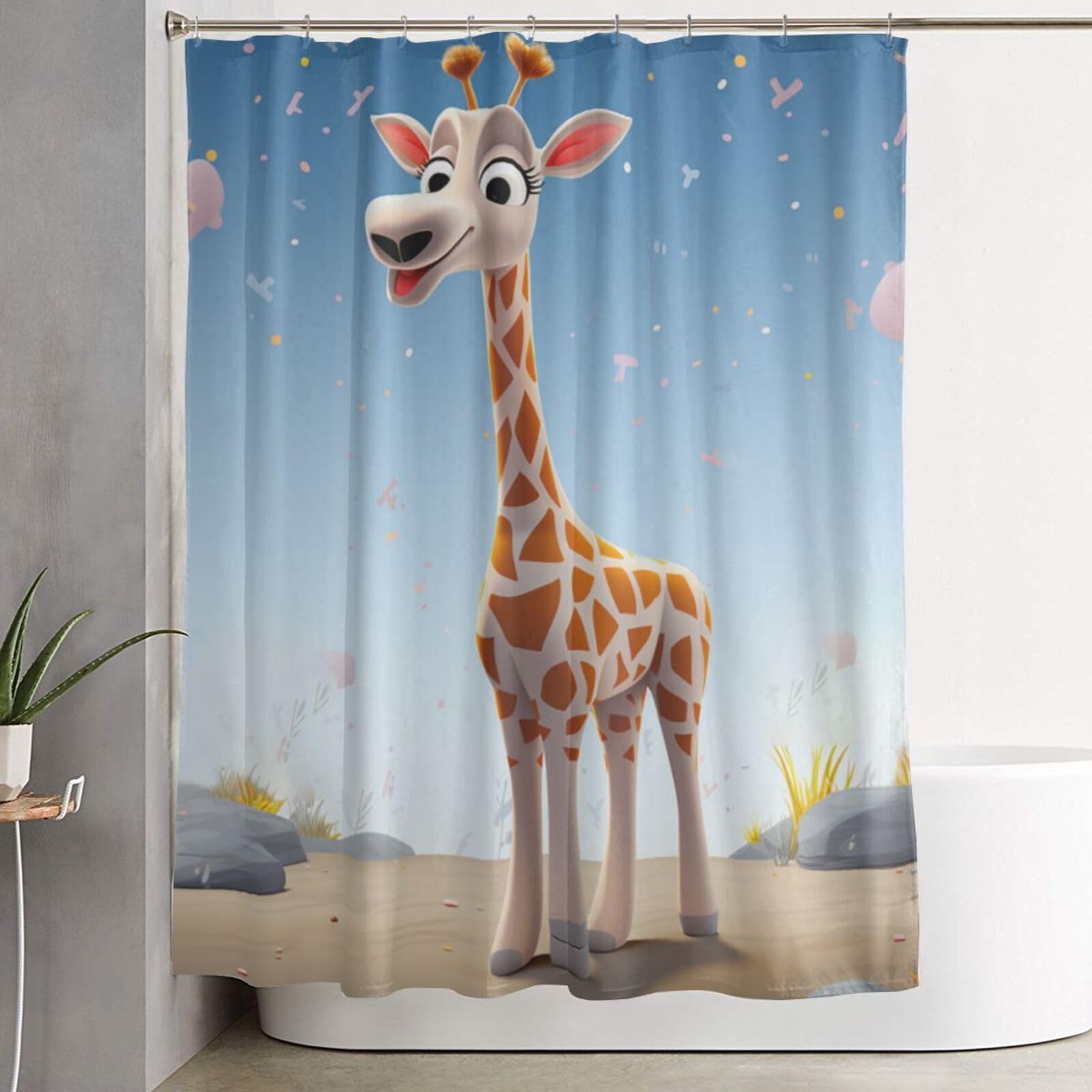 Rideau de douche épais et imperméable anti-éclaboussures avec motif girafe et ses crochets
