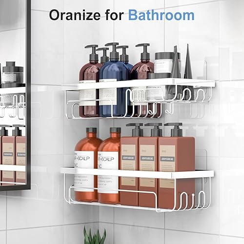 Miniatura 2 de Quapkatt Organizador de ducha adhesivo, SUS304, organizador de ducha de acero inoxidable, paquete de 2 unidades, organizadores de baño y