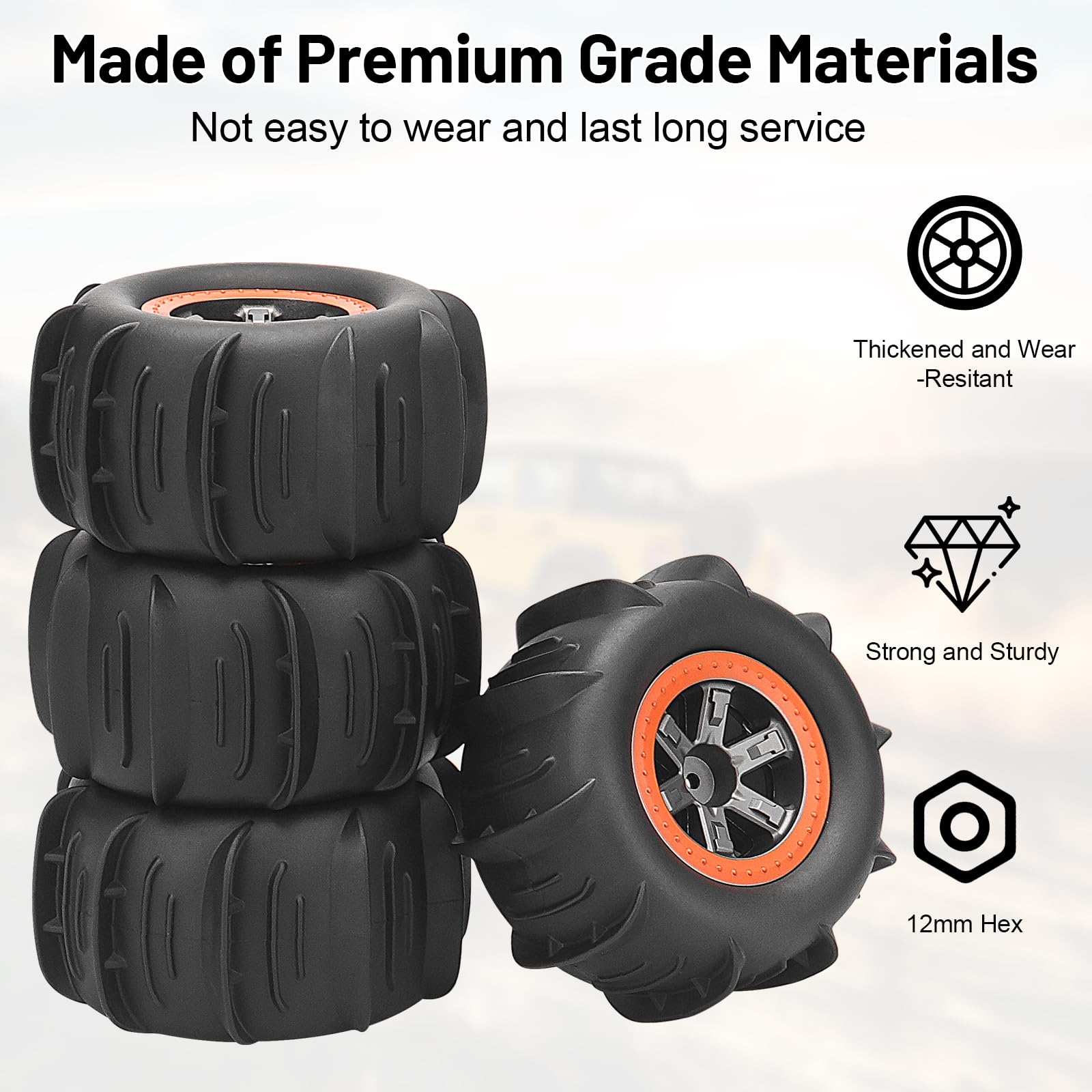 1/10 RC Paddle Tires Wheels, daitoku RC Truck Ties and Wheels for 9125 X07 X08 X17 9155 9156 9201E 9205E 9206E 200E 201E RZ001G-A 104009