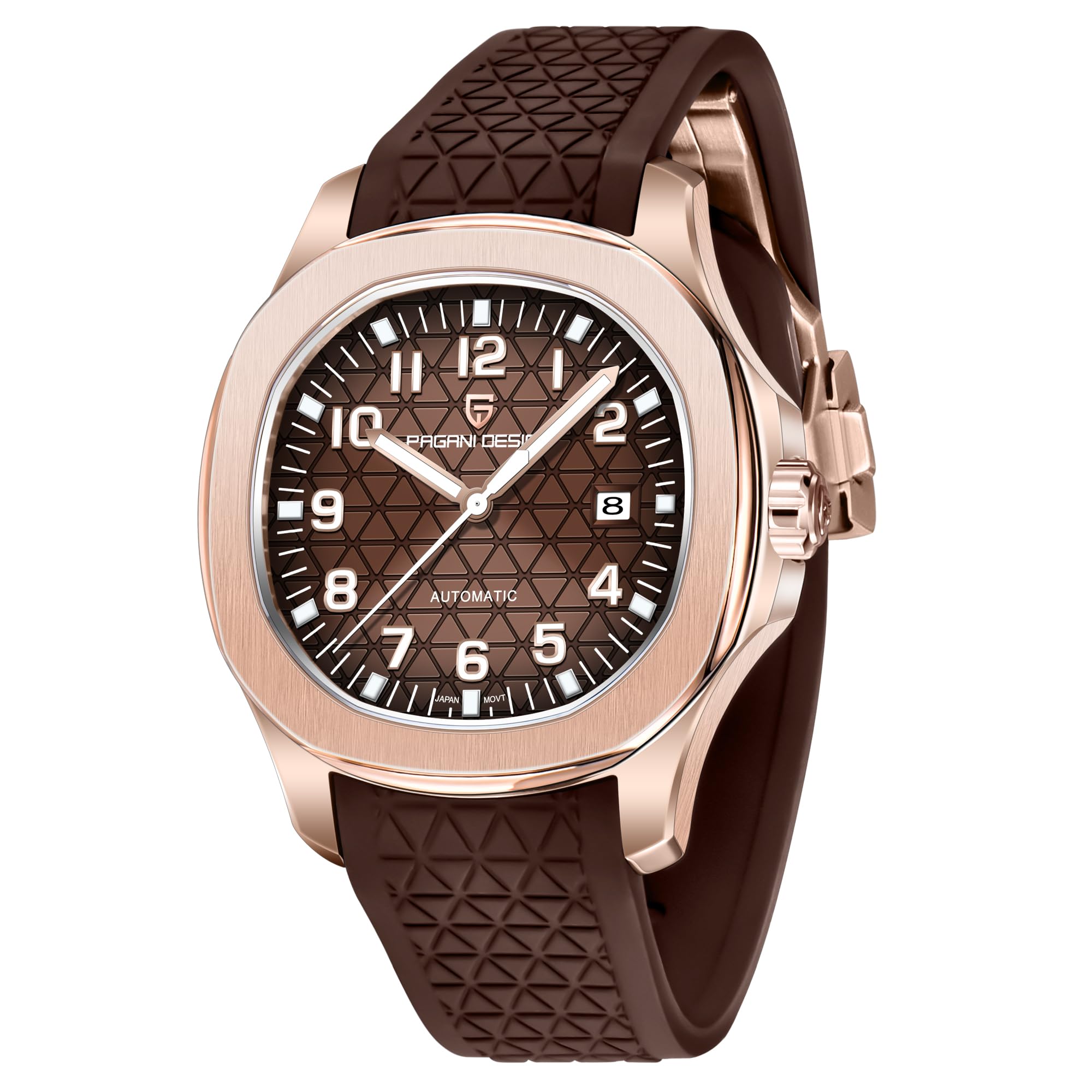 Pagani Design YS031 - Reloj automático de lujo para hombre, a cuadros, FKM, correa de caucho fluorado, cristal de zafiro, movimiento 8215, resistente al agua, 100 m, caja de acero inoxidable, hebilla