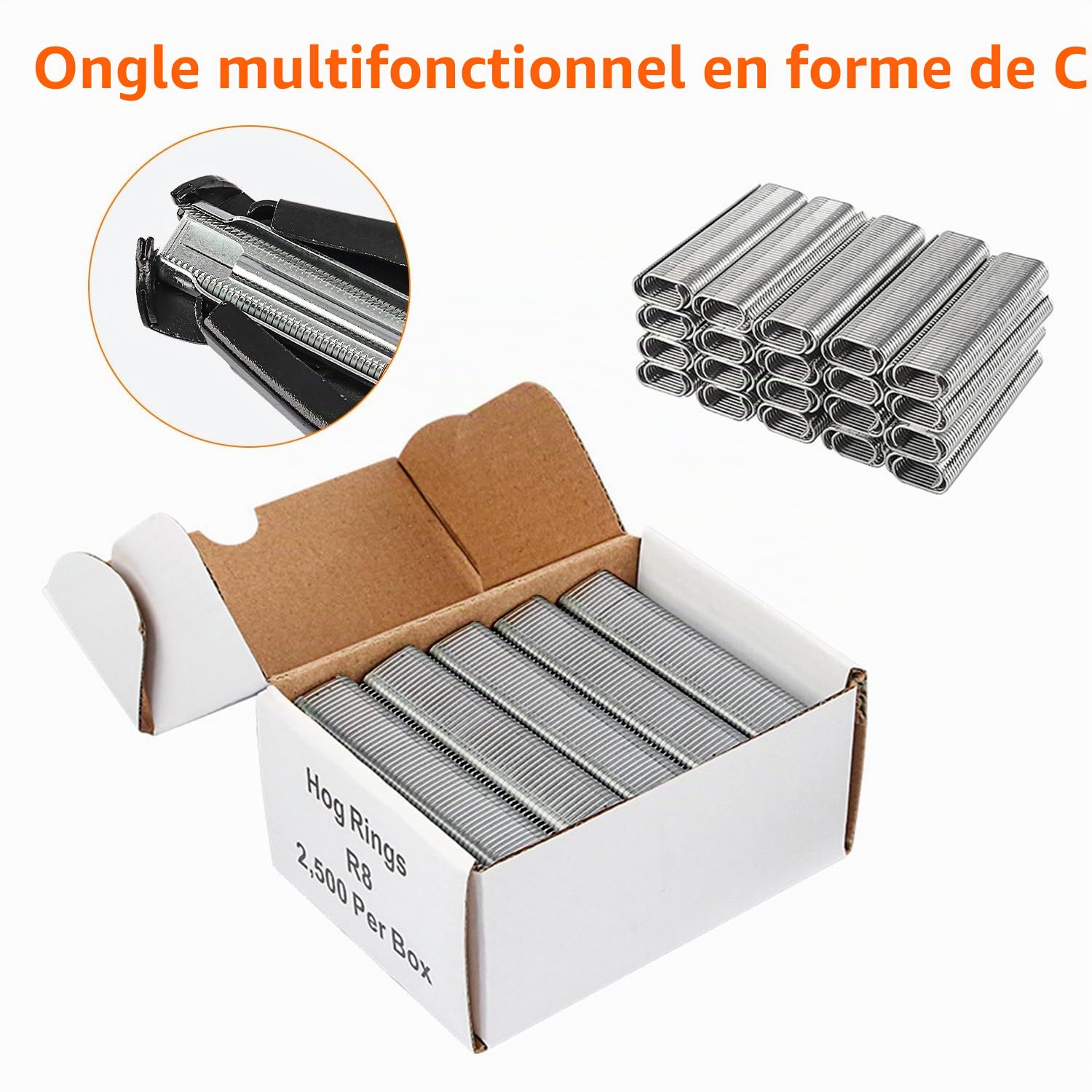 Pince de clôture automatique avec 2500 anneaux galvanisés, pince de fixation pour fil, pince à anneau Hog, pour matelas de clôture pour animaux, coussins de voiture, cages pour animaux de compagnie