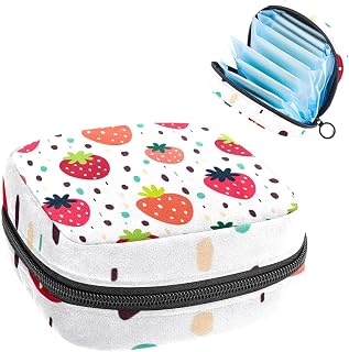 Period Pouch, Portable Tampon Storage Bag for Sanitary Napkins, Fruit Pattern Strawberries Summer, Multicolor, 4.7x6.6x6.6 in/12x17x17 cm