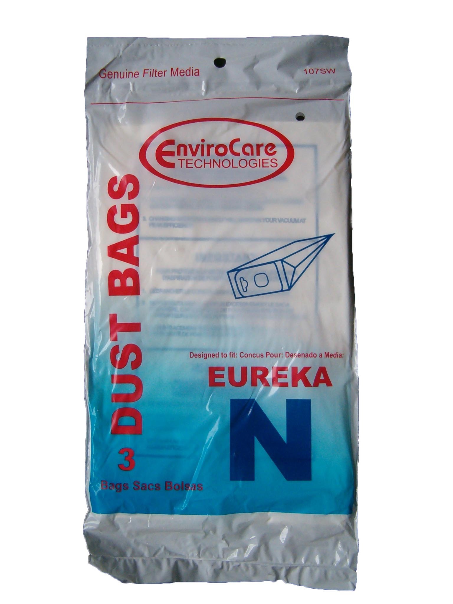 9 Eureka Mighty Mite Allergy Vacuum Style N Bags, Canister Vacuum Cleaners, 57988, 57988A, 57988-12, 57989, 57989-12, (Filteraire), 54920-10, 3600 through 3650 series