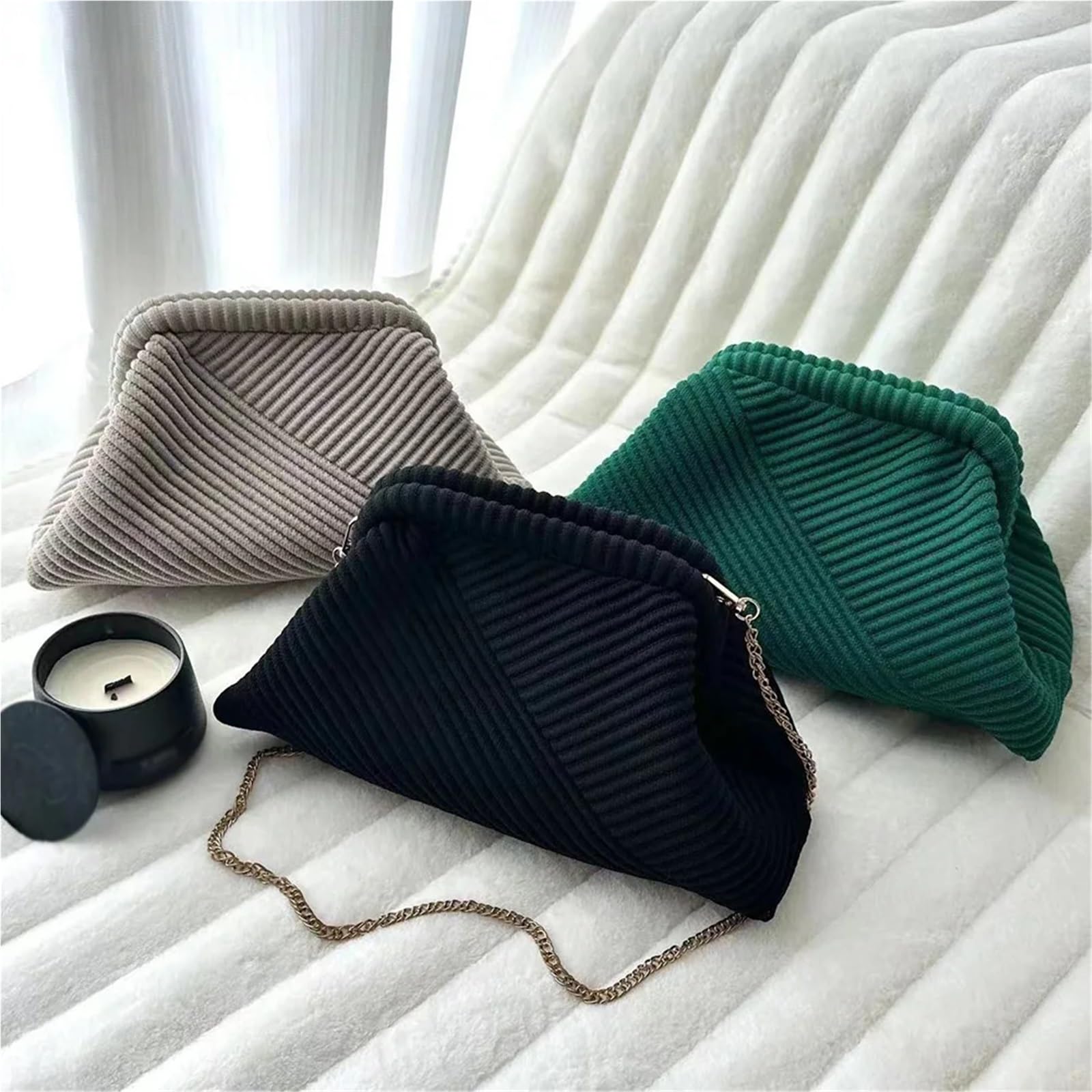 Pochette da sera donna Borsa in velluto a coste a tracolla morbida di grande capacità a elegante a alla moda per Cerimonie, Matrimoni