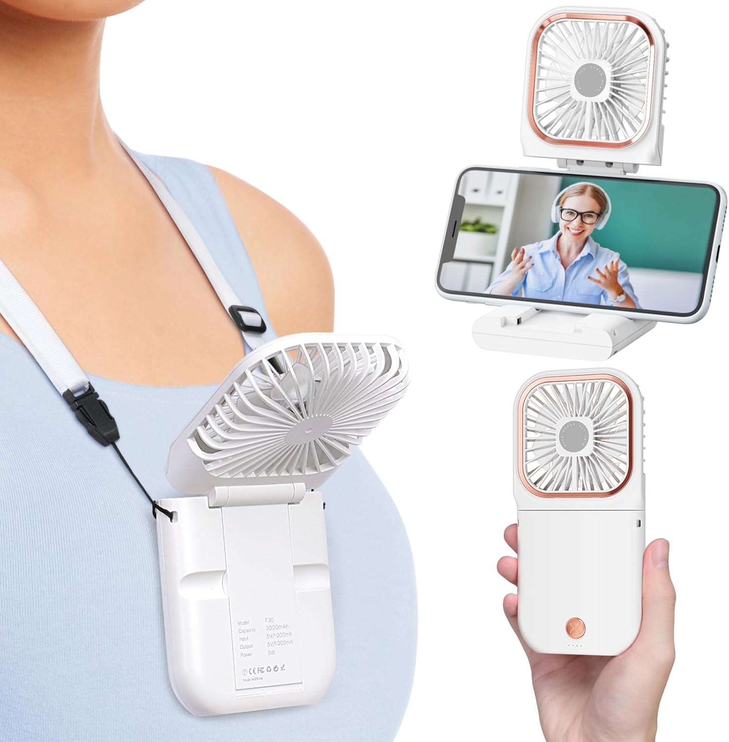 F-color Portable Mini Handheld Fan – Personal Fan with Phone Holder 3 Speed Adjustable Small Pocket Fan for Summer Travel Outdoor Beach Concert College Dorm Cruise Essentials 2025