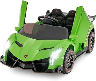 OLAKIDS 2 Seater Kids Ride On Car, 12V 4WD Licensed Lamborghini Veneno Electric Vehicle with Remote Control, Toddlers Battery Powered Toy Gift with 2 Speeds, Rocking Mode, Music, USB, MP3 (Green)