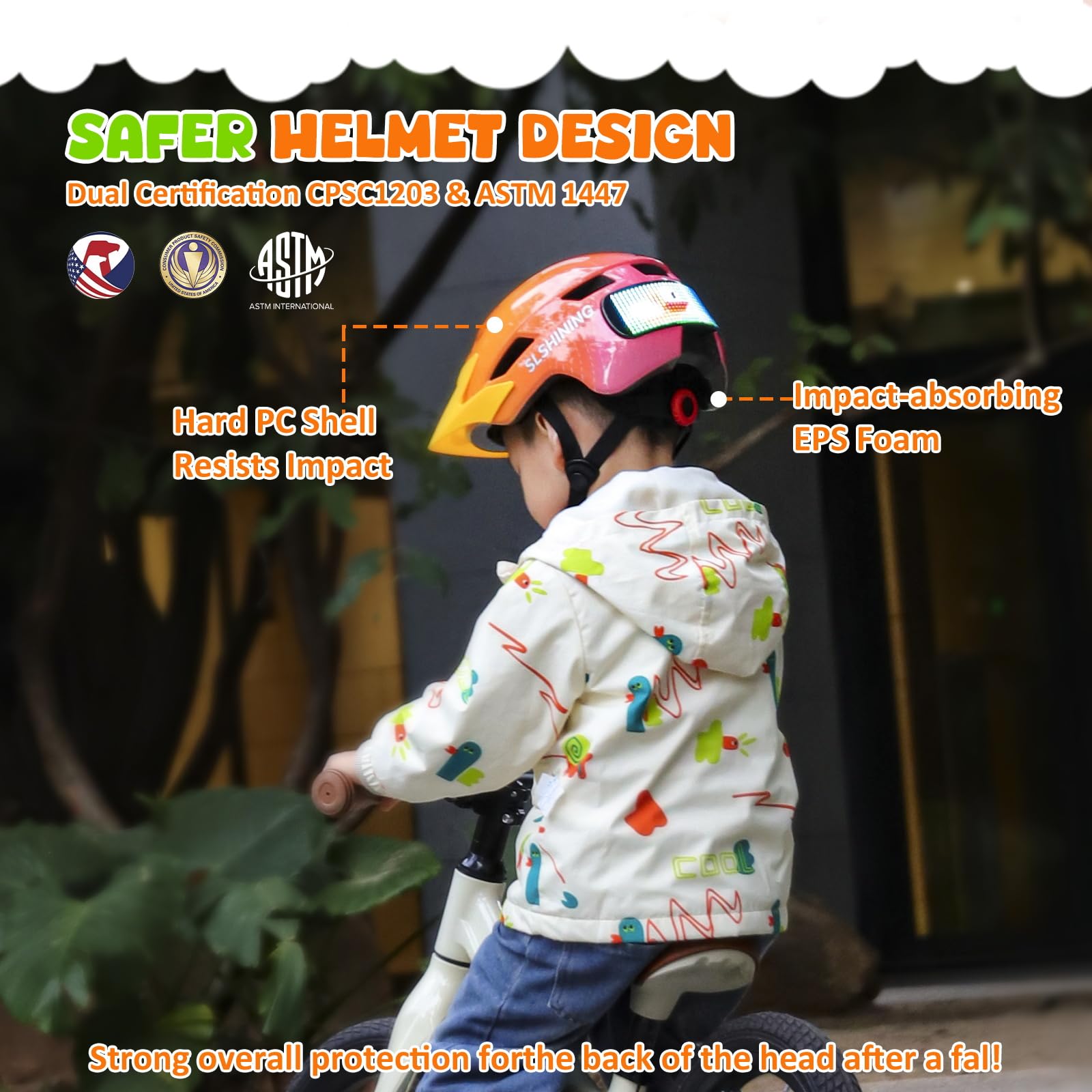 Casco intelligente per bambini con display a LED e telecomando, misura regolabile, 60 modelli, visiera rimovibile, 11 prese d'aria, regalo divertente per bambini e bambine, bicicletta, skateboard,