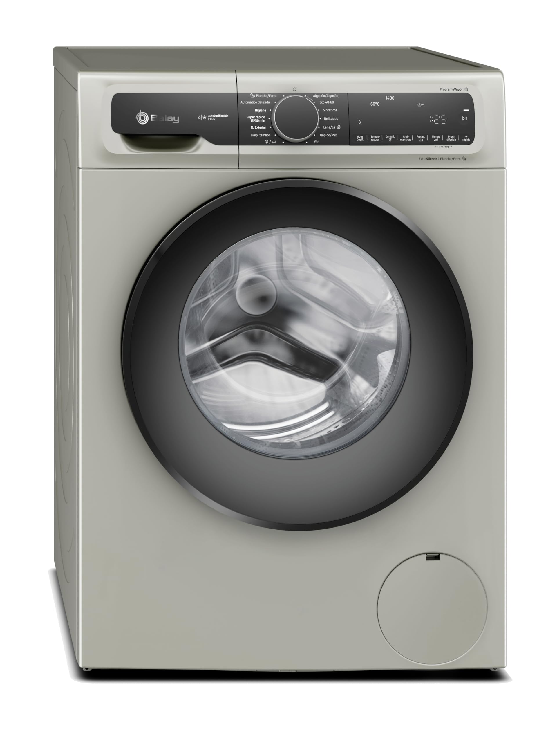 Balay - Lavadora, 9 kg, Carga Frontal, Autodosificacion, Programa Plancha, antimanchas, Programa Rápido, 1400 r.p.m., Acero, 3TS496XDS