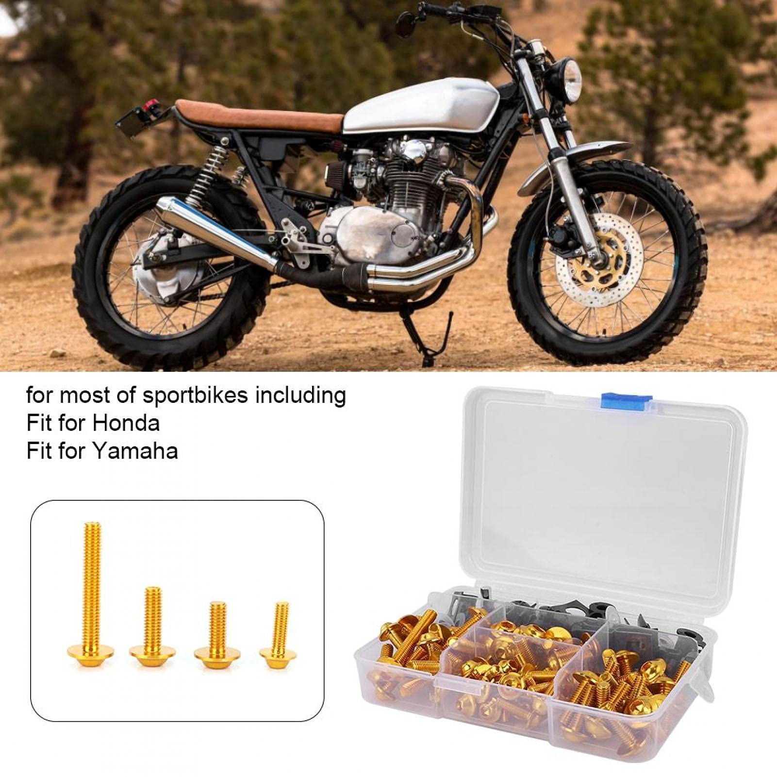 Aramox Motorbike Fairing Bolt Kit, 177 Pieces Aluminium M5/M6 Bolts with Washers, Replacement Fixings for Motorcycle Body Panels (Gold Finish)